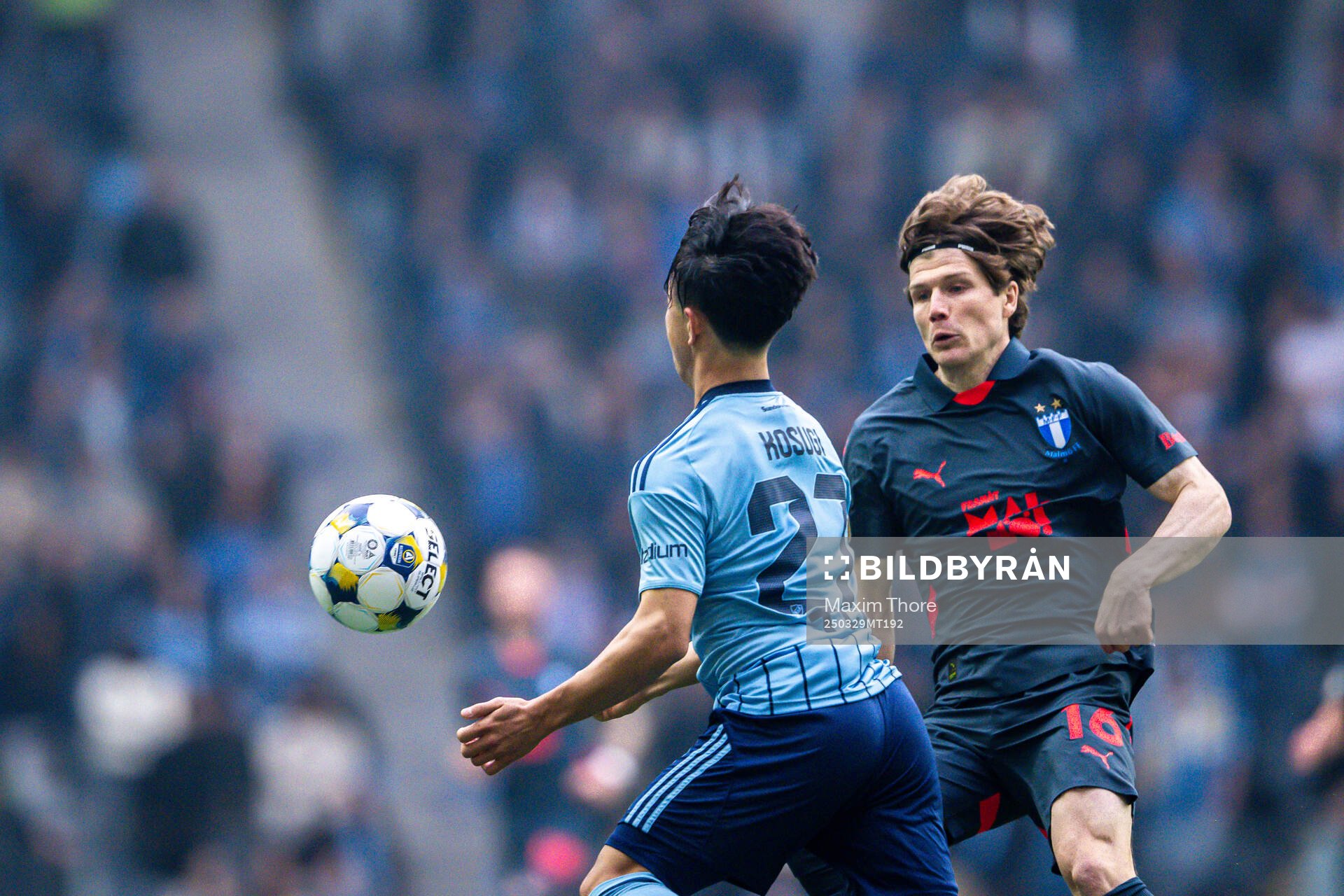 Djurgårdens Keita Kosugi och Malmö FFs Oliver Berg