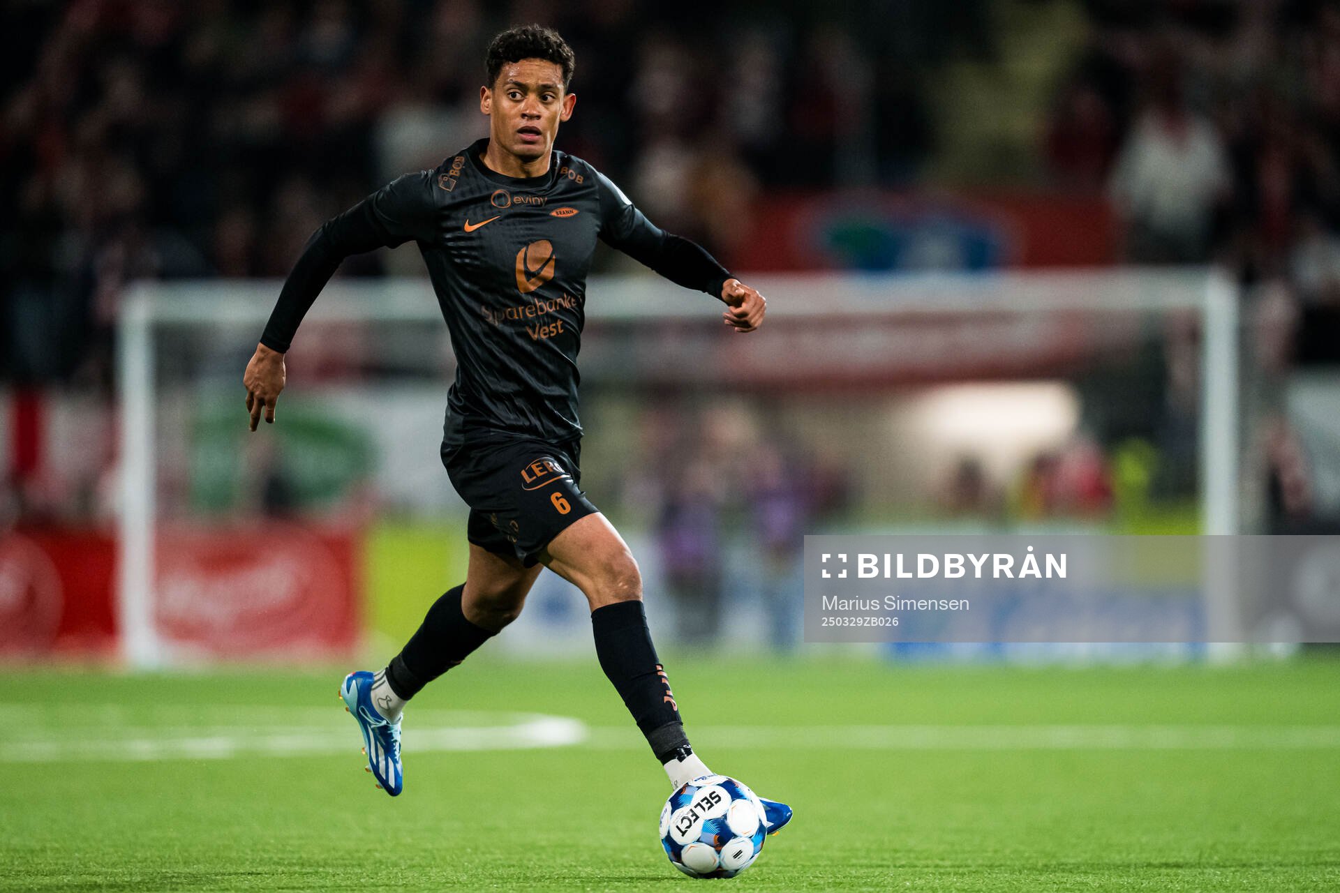 Japhet Sery Larsen of Brann during the Eliteserien match between Fredrikstad and Brann on March 29, 2025 in Fredrikstad. 