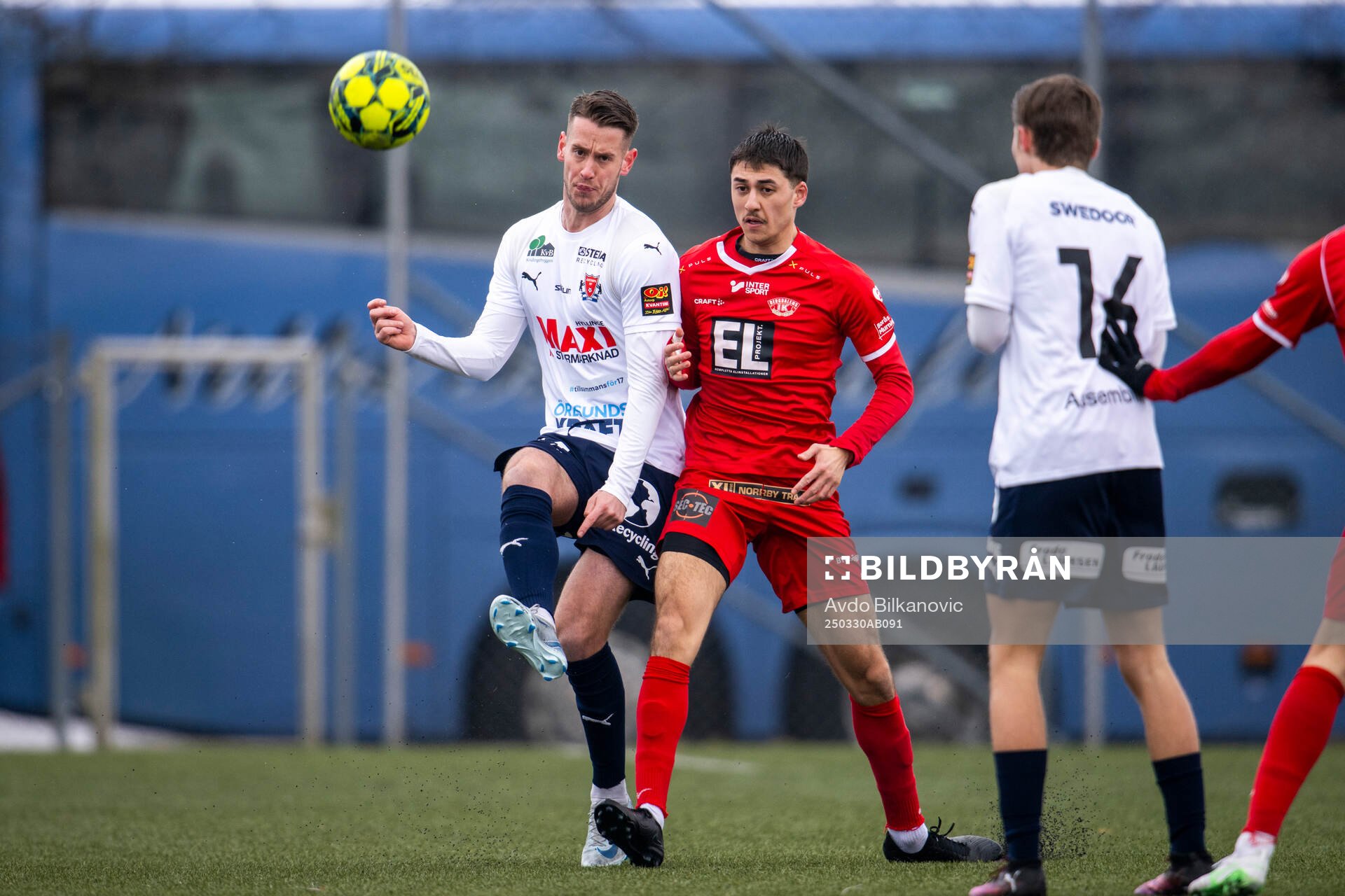 Åstorps FFs Jonathan Roos under fotbollsmatchen i Division 2 Södra Götaland mellan Åstorps FF och Bergdalens IK den 30 mars 2025 i Åstorp.