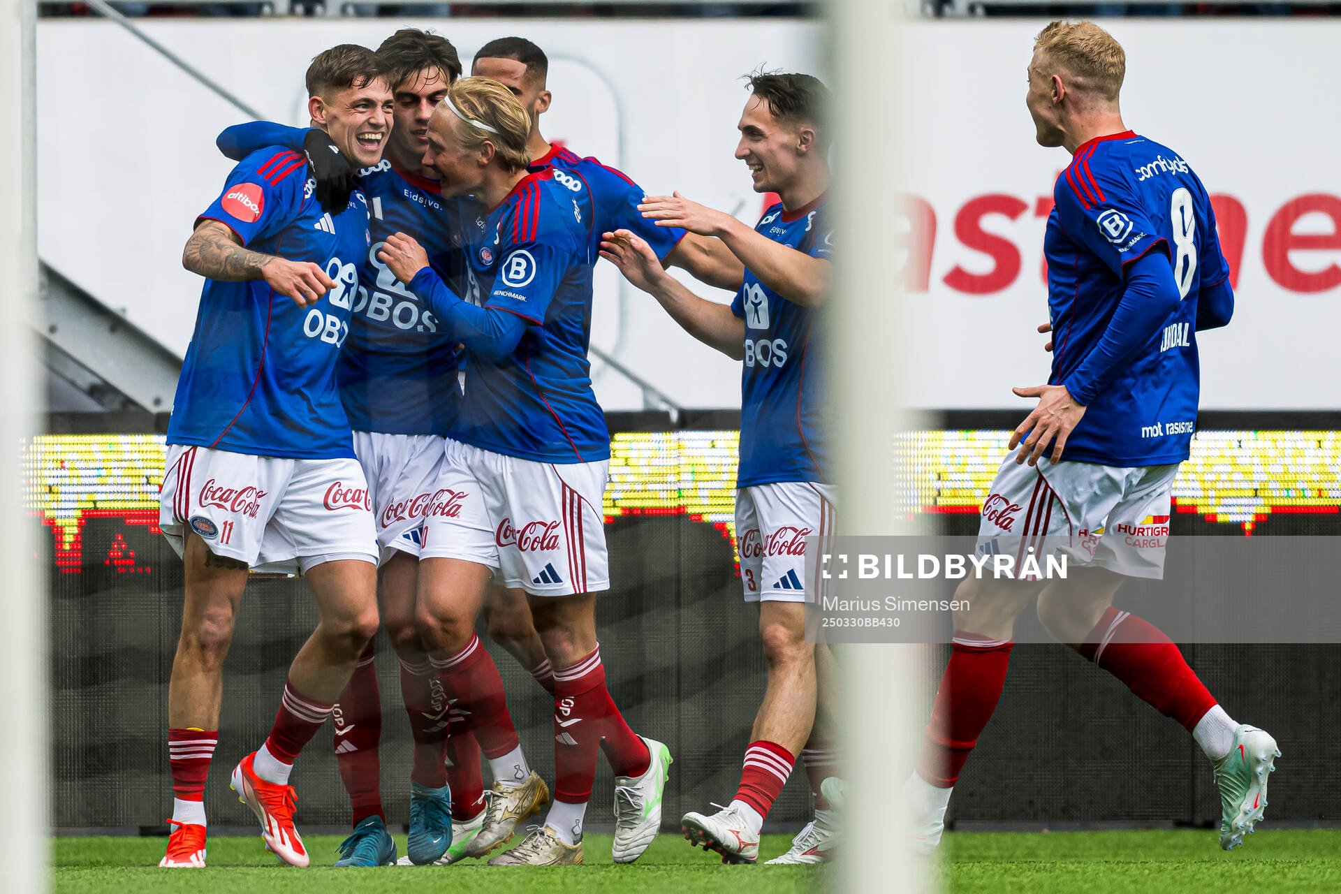 Elias Sørensen of Vålerenga celebrates after scoring the 1-0 goal during the Eliteserien match between Vålerenga and Viking on March 30, 2025 in Oslo.