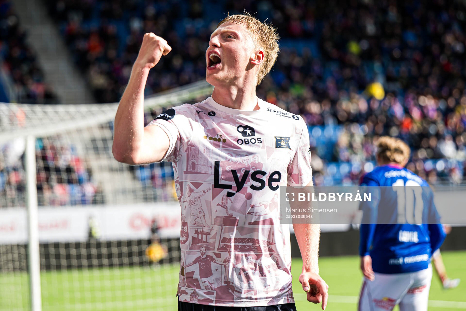Hilmir Rafn Mikaelsson of Viking celebrates