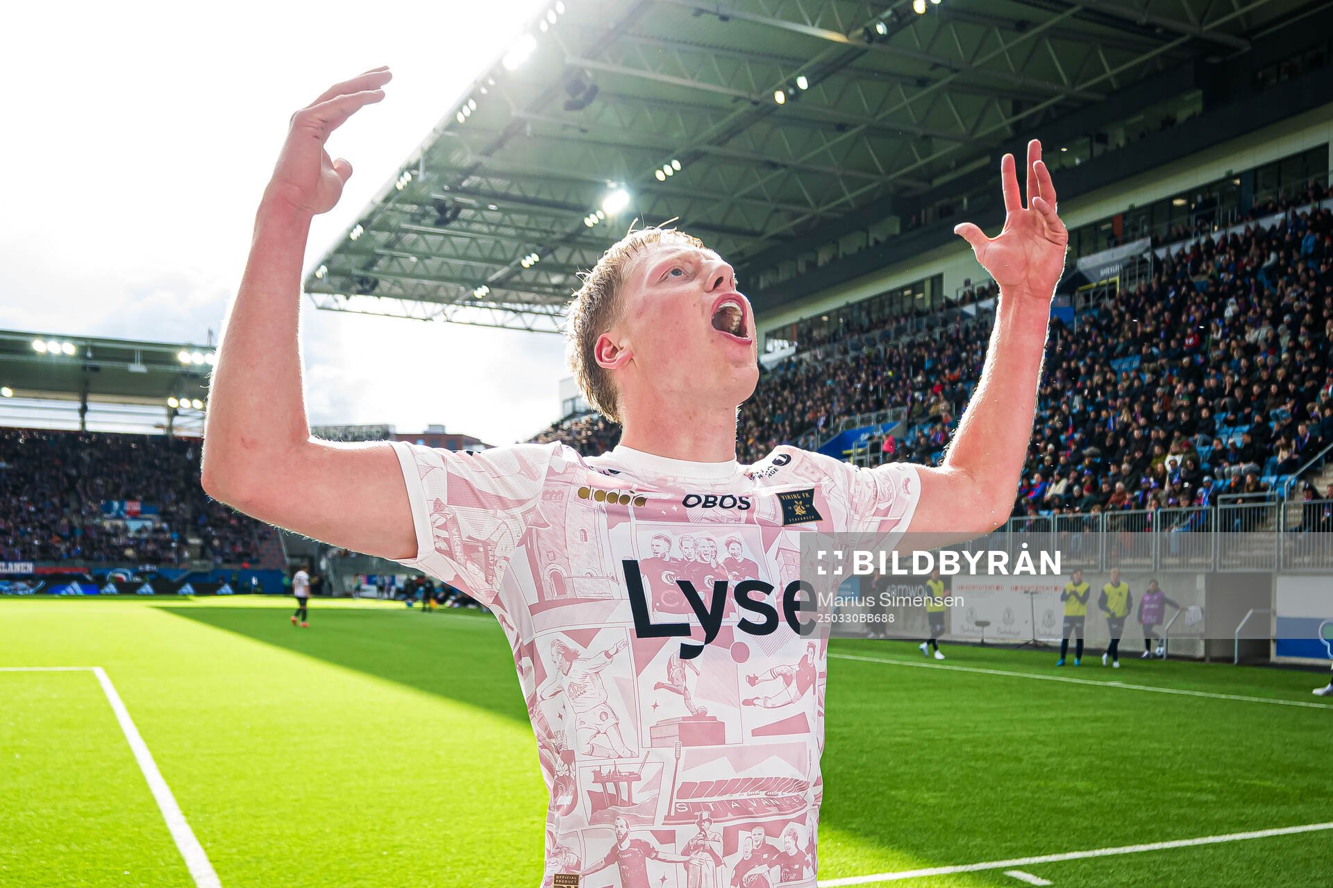 Hilmir Rafn Mikaelsson of Viking celebrates