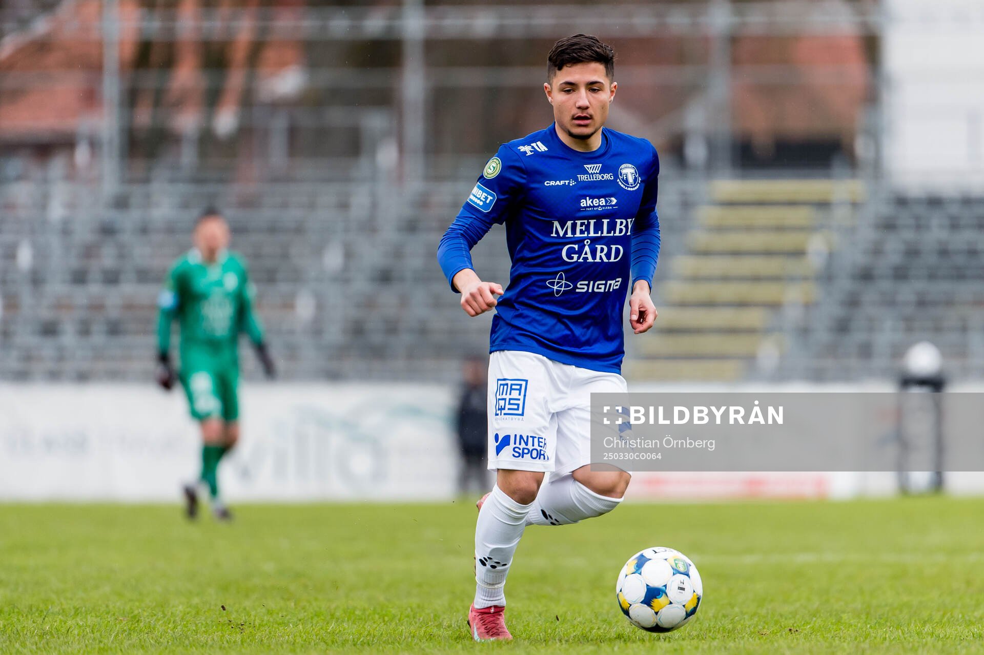 Trelleborgs Ammar Asani under fotbollsmatchen i Superettan mellan Trelleborg och Östersund den 30 mars 2025 i Trelleborg. 