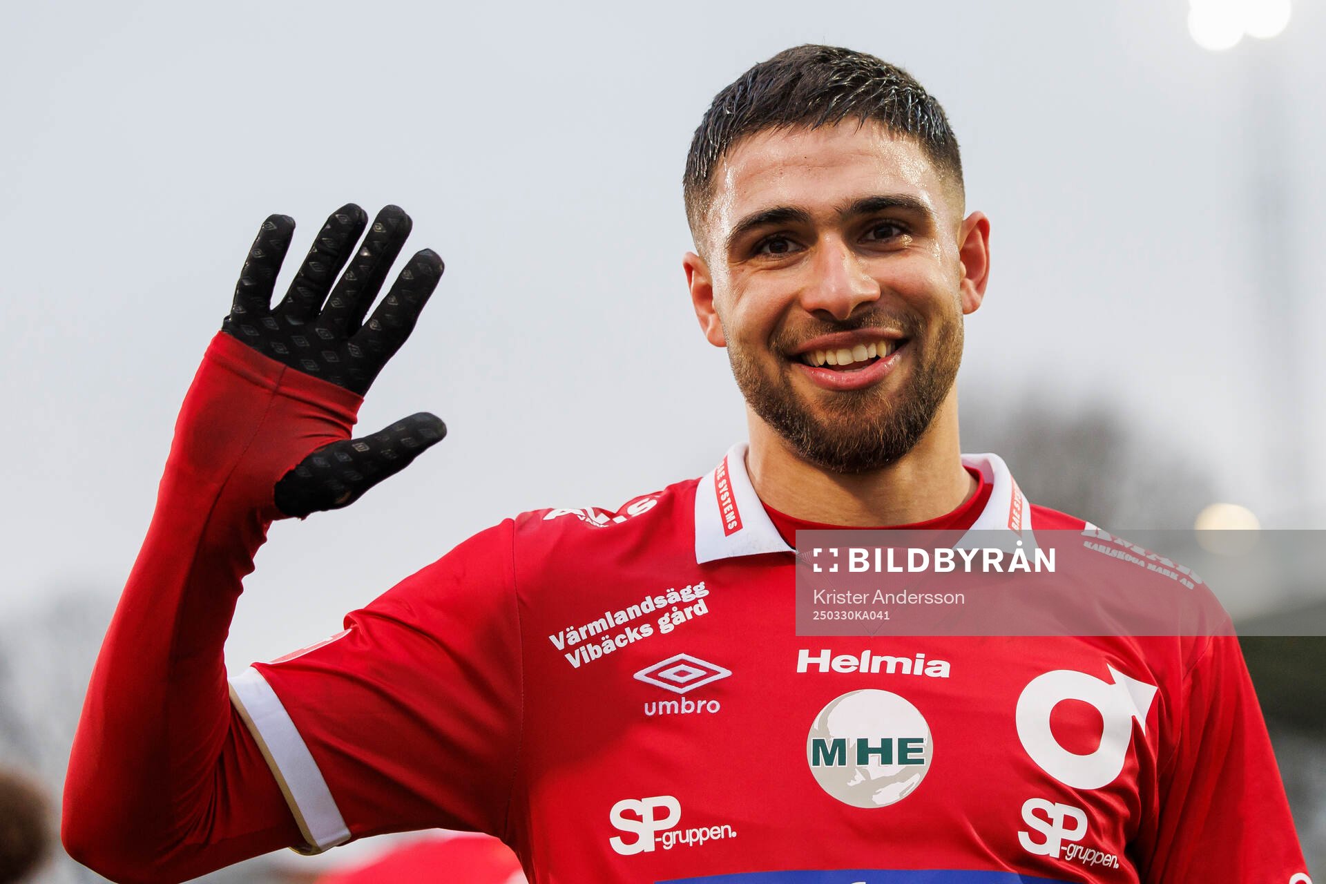 Degerfors Omar Faraj jublar efter gjort fem mål efter fotbollsmatchen i Allsvenskan mellan Halmstad och Degerfors den 30 mars 2025 i Halmstad.