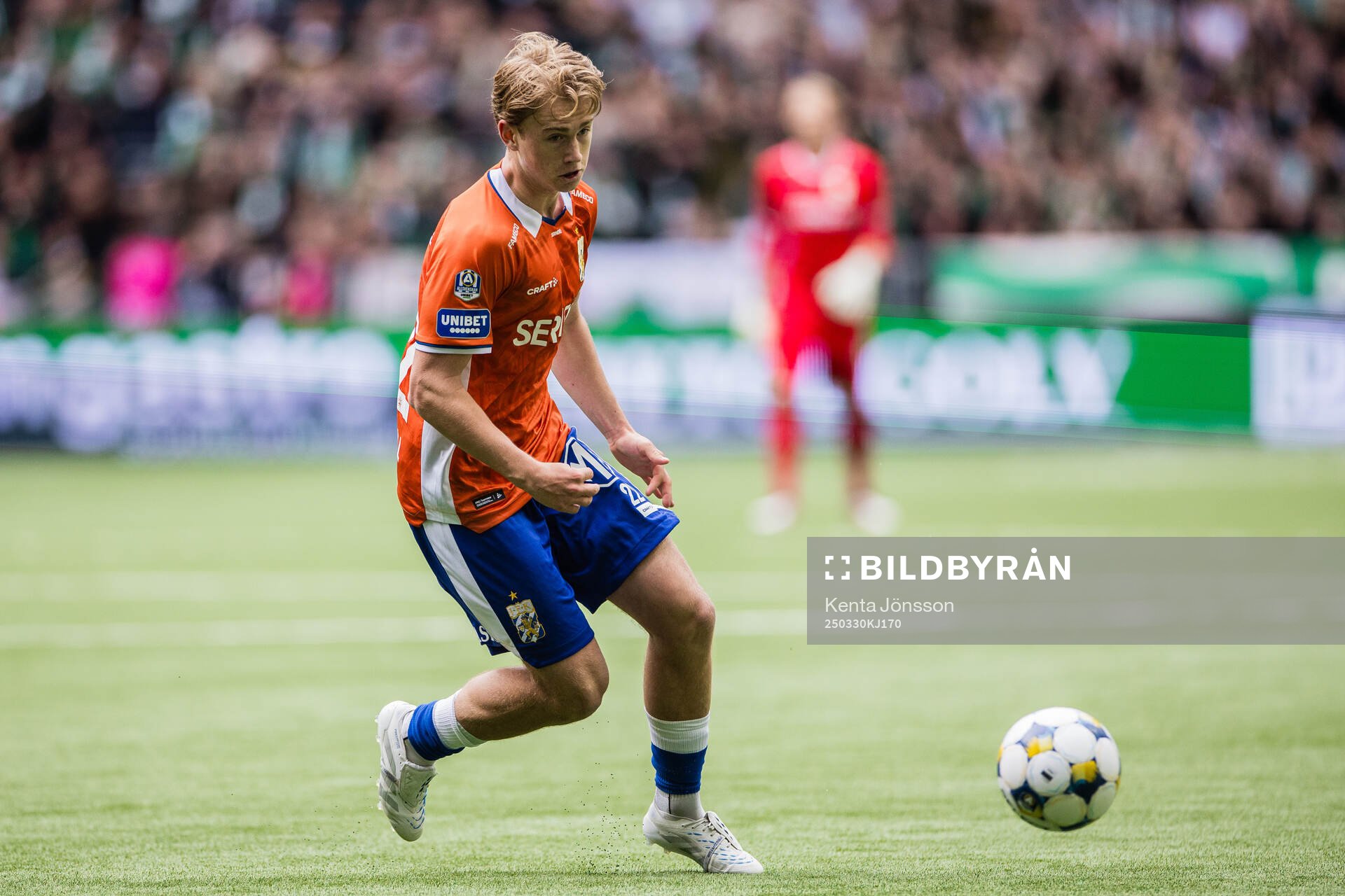 IFK Göteborgs Noah Tolf under fotbollsmatchen i Allsvenskan mellan Hammarby och IFK Göteborg den 30 mars 2025 i Stockholm. 