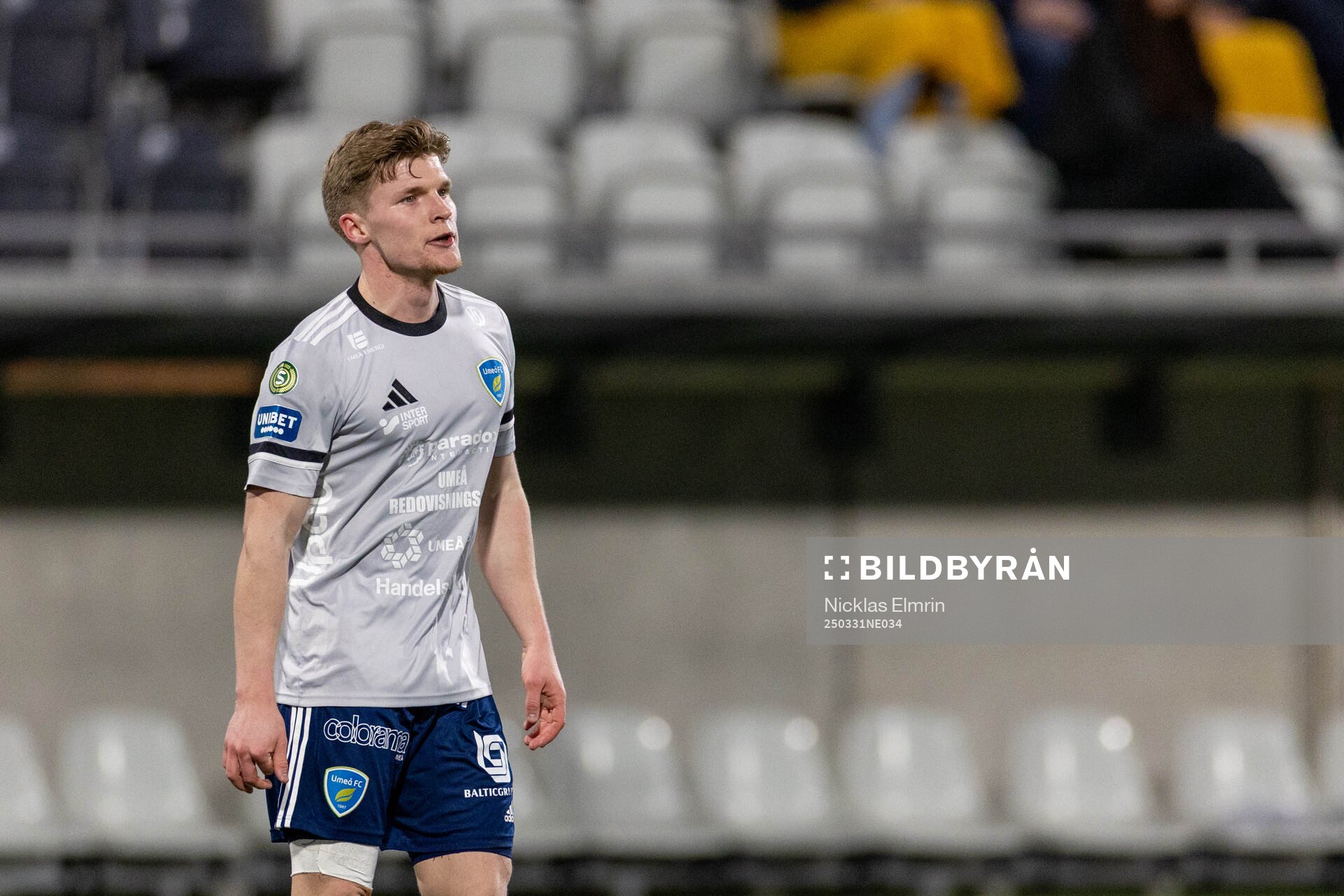 Oddevolds Adrian Rogulj under fotbollsmatchen i Superettan mellan Oddevold och Umeå FC den 31 mars 2025 i Göteborg. 