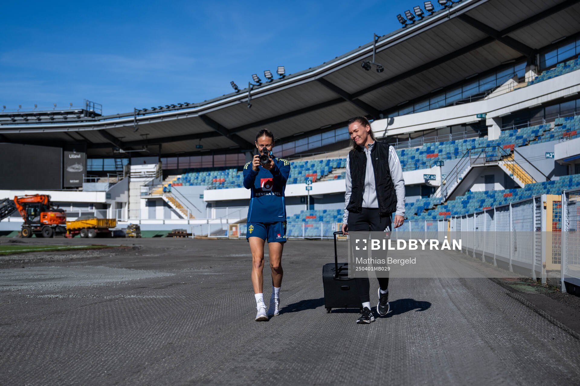 Emma Kullberg and content creator Emma Watson ahead of a training session with the Swedish women’s national football team on April 1, 2025 in Gothenburg.