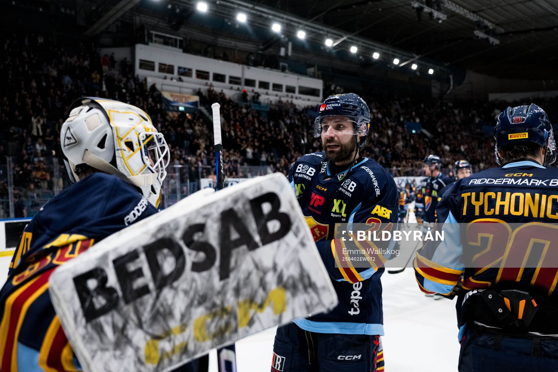 Djurgårdens Ludvig Rensfeldt och målvakt Hugo Hävelid