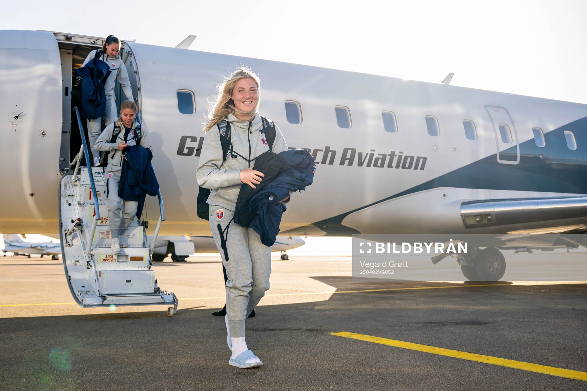 Sophie Román Haug of the Norwegian women's national football team arrives at Keflavik Airport on April 2, 2025 in Keflavik. 