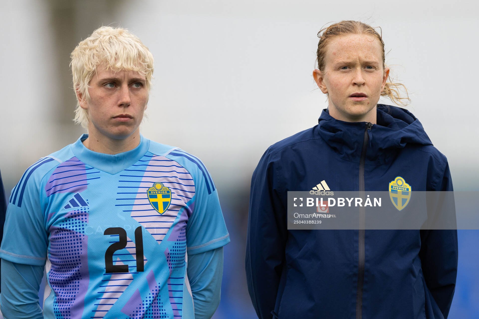 Goalkeeper Moa Edrud and Emma Östlund of Sweden