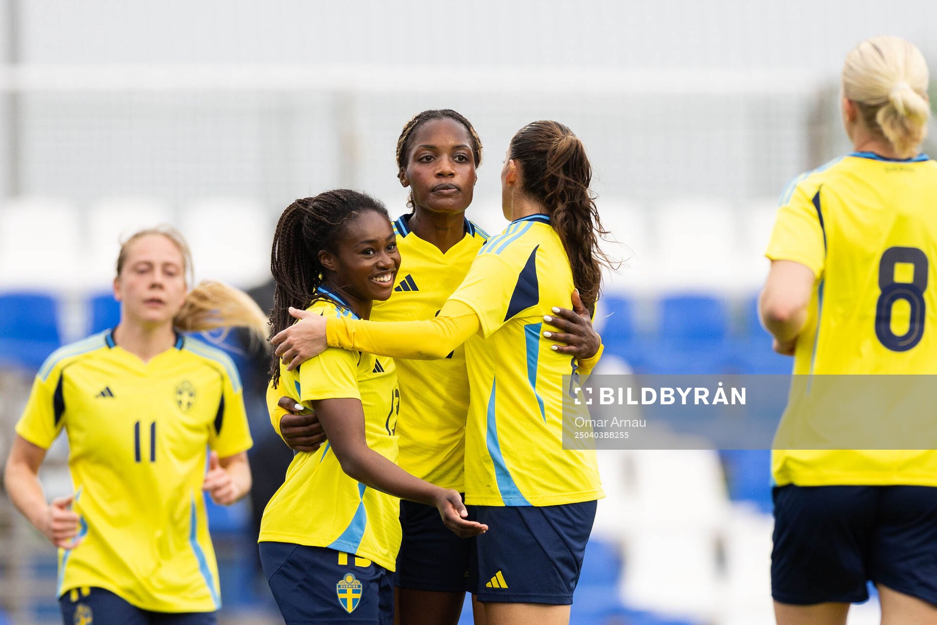 Evelyn Ijeh of Sweden celebrates with Monica Jusu Bah and