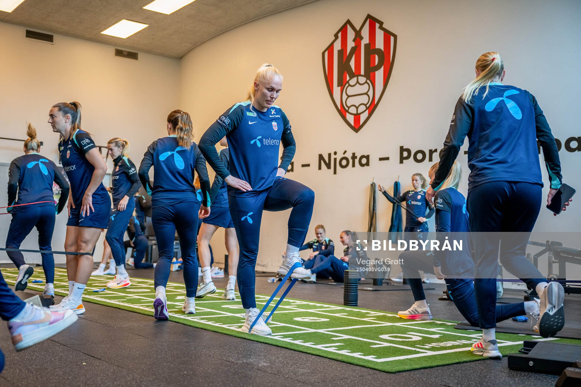 Maria Thorisdottir of the Norwegian women's national football team during an indoor gym session on April 3, 2025 in Reykjavik. 