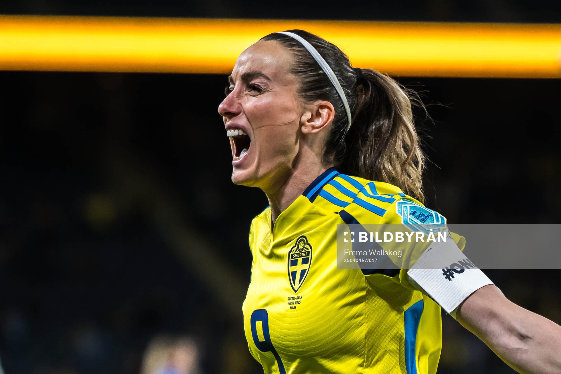 Kosovare Asllani of Sweden celebrates after scoring 1-1 during the UEFA Women's Nations League football match between Sweden and Italy on April 4, 2025 in Stockholm.