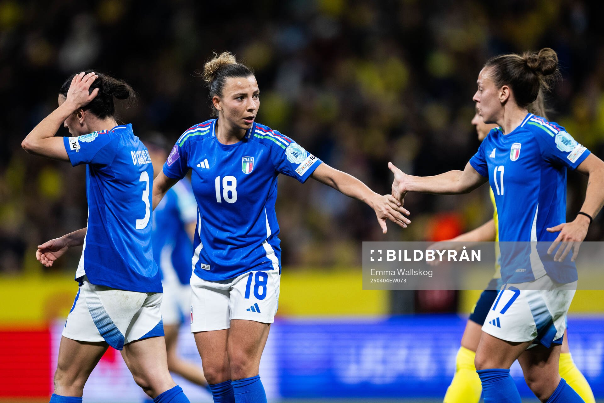 Arianna Caruso and Lisa Boattin of Italy during the UEFA Women's Nations League football match between Sweden and Italy on April 4, 2025 in Stockholm.