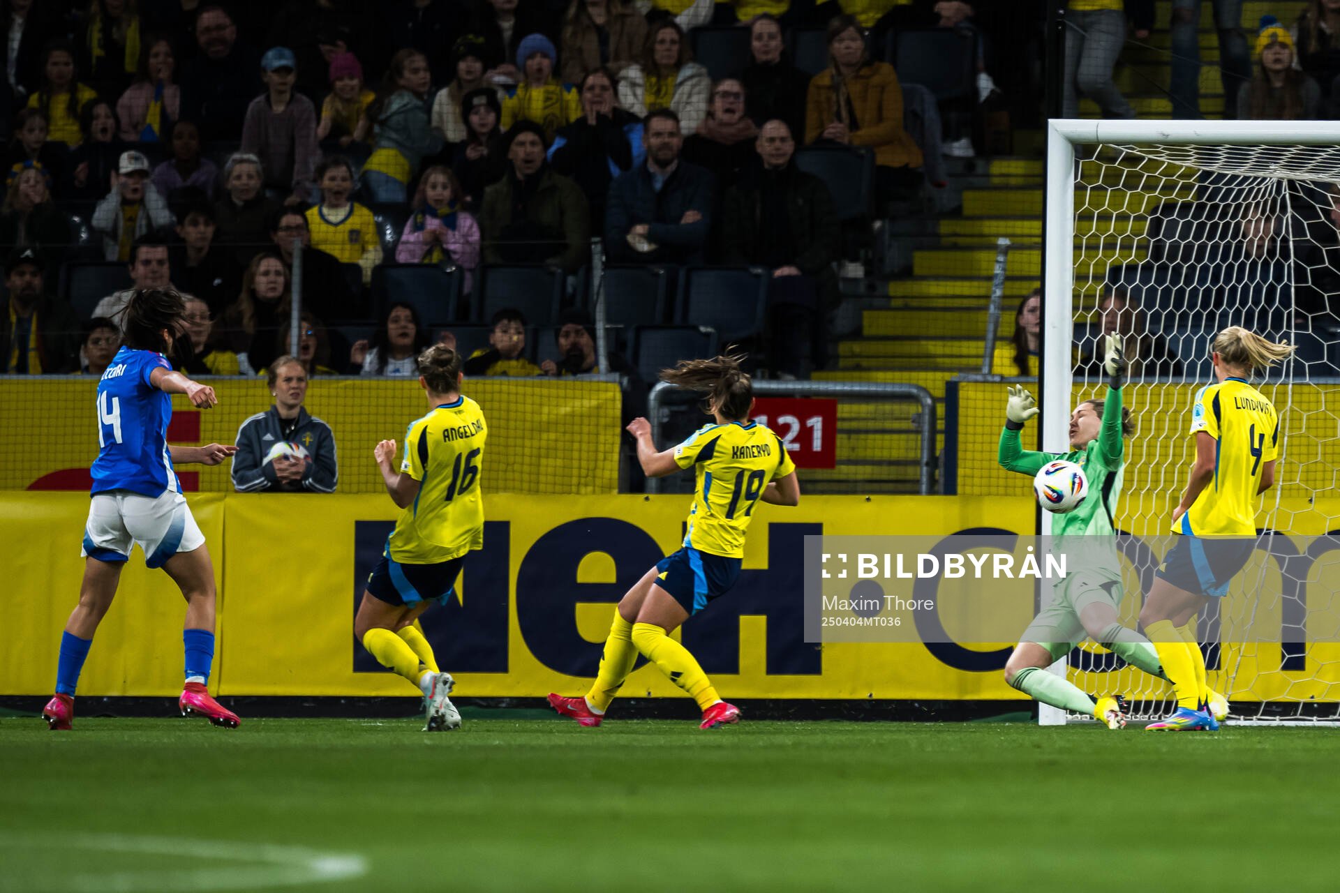 Jennifer Falk of Sweden with a save
