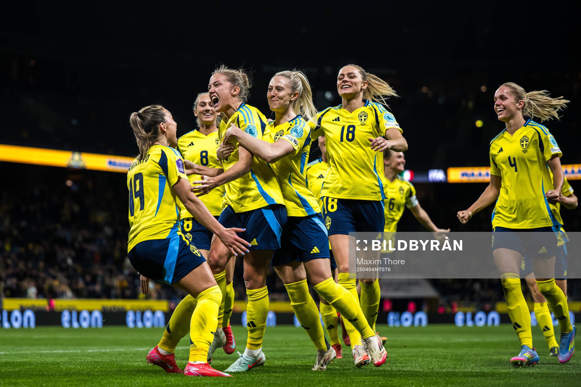 Filippa Angeldahl of Sweden celebrates with team mates
