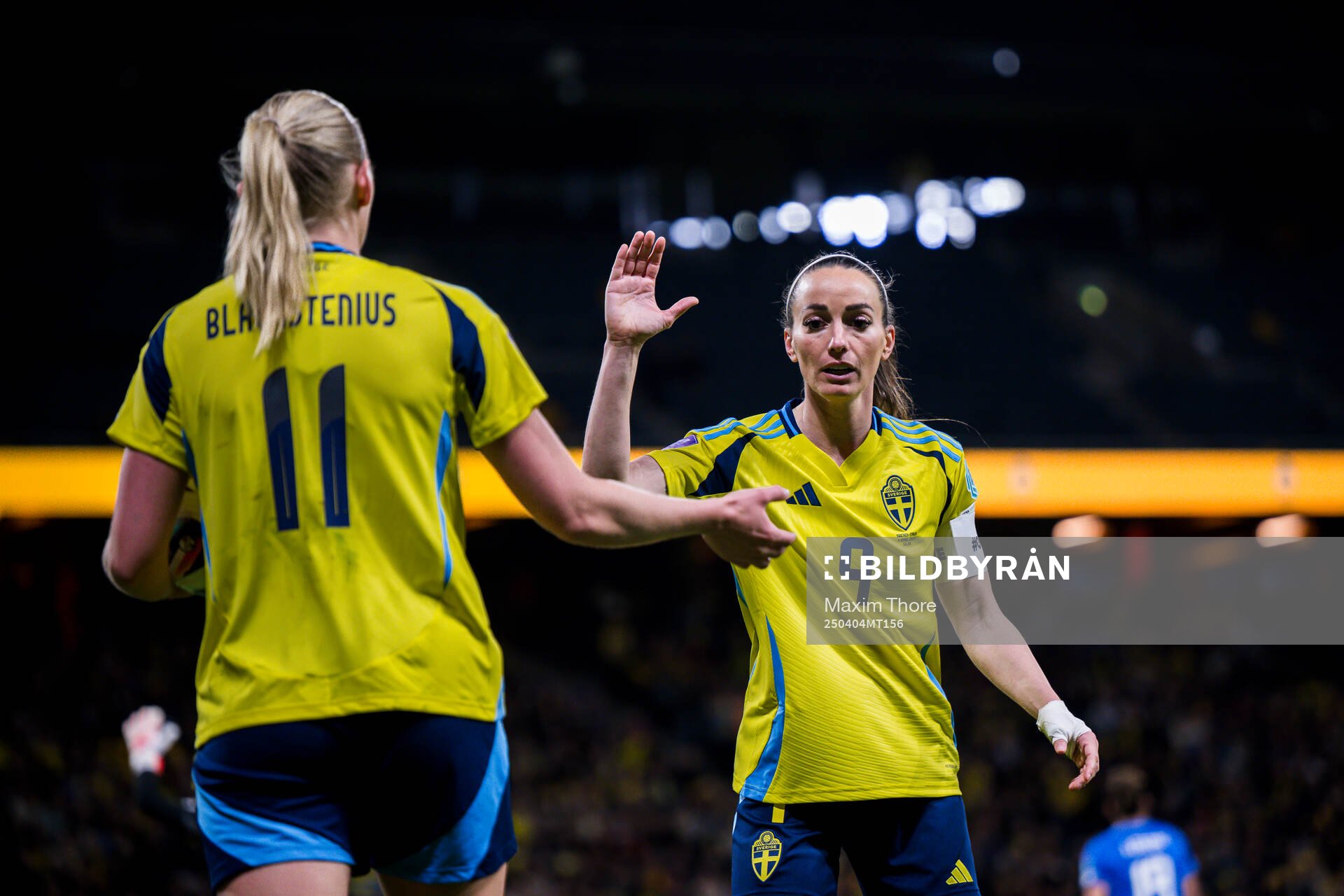 Stina Blackstenius and Kosovare Asllani of Sweden celebrate