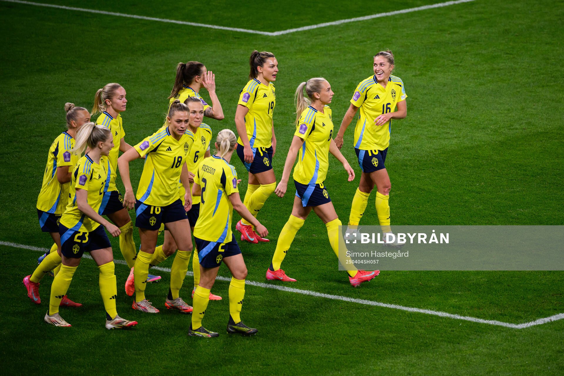 Filippa Angeldahl of Sweden celebrates with team mates