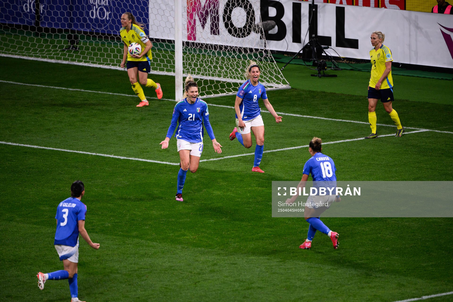 Michela Cambiaghi of Italy celebrates after scoring 2-2 during the UEFA Women's Nations League football match between Sweden and Italy on April 4, 2025 in Stockholm.
