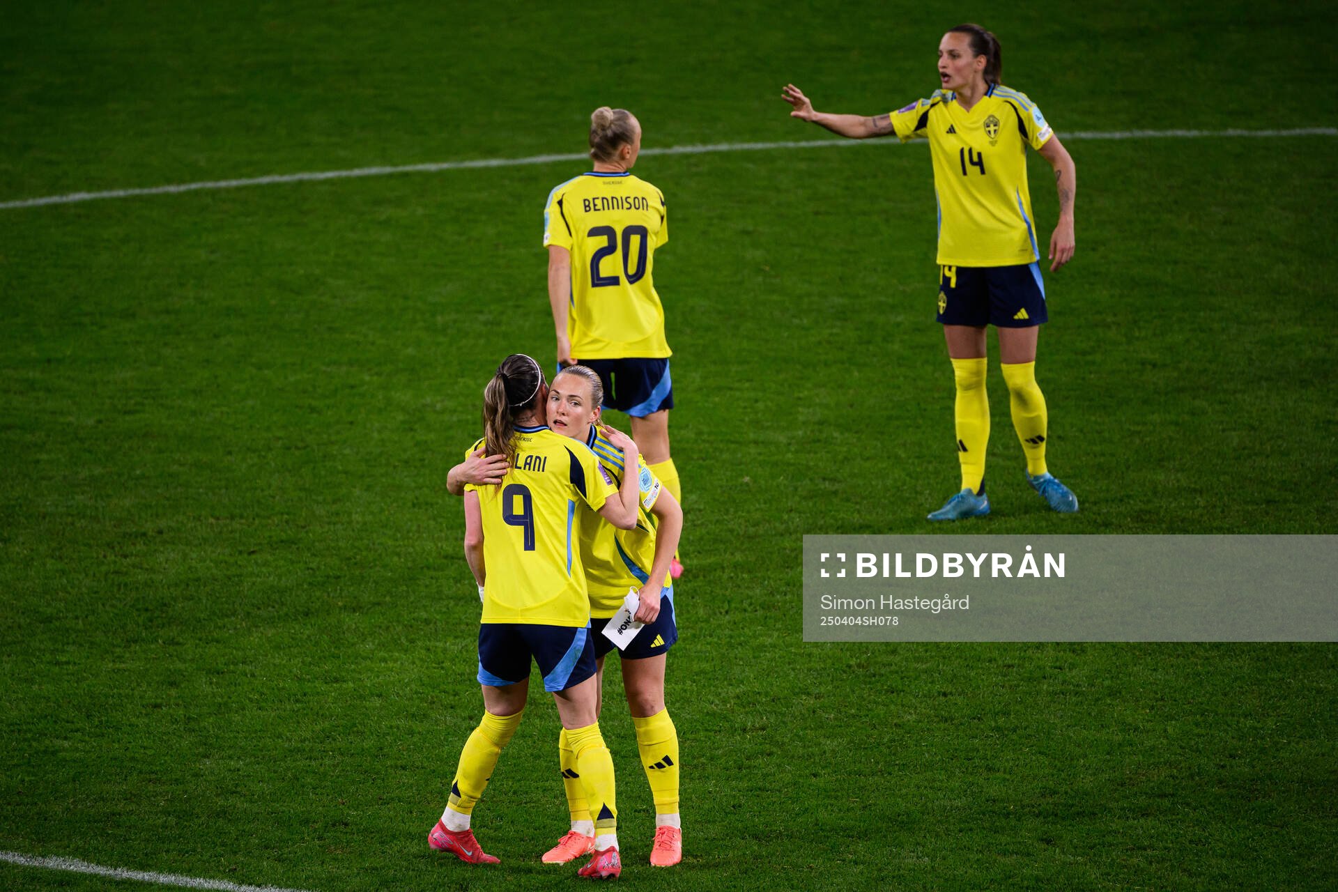 Kosovare Asllani and Magdalena Eriksson of Sweden