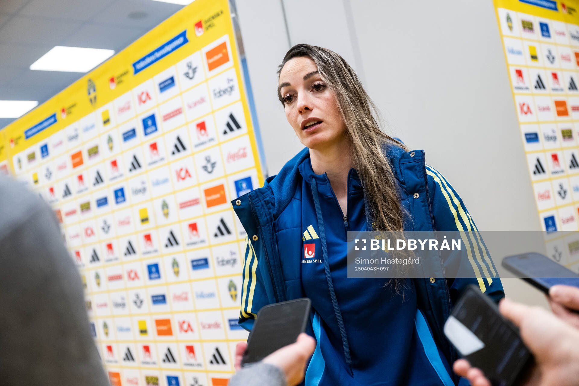 Kosovare Asllani of Sweden is interviewed after the UEFA Women's Nations League football match between Sweden and Italy on April 4, 2025 in Stockholm.