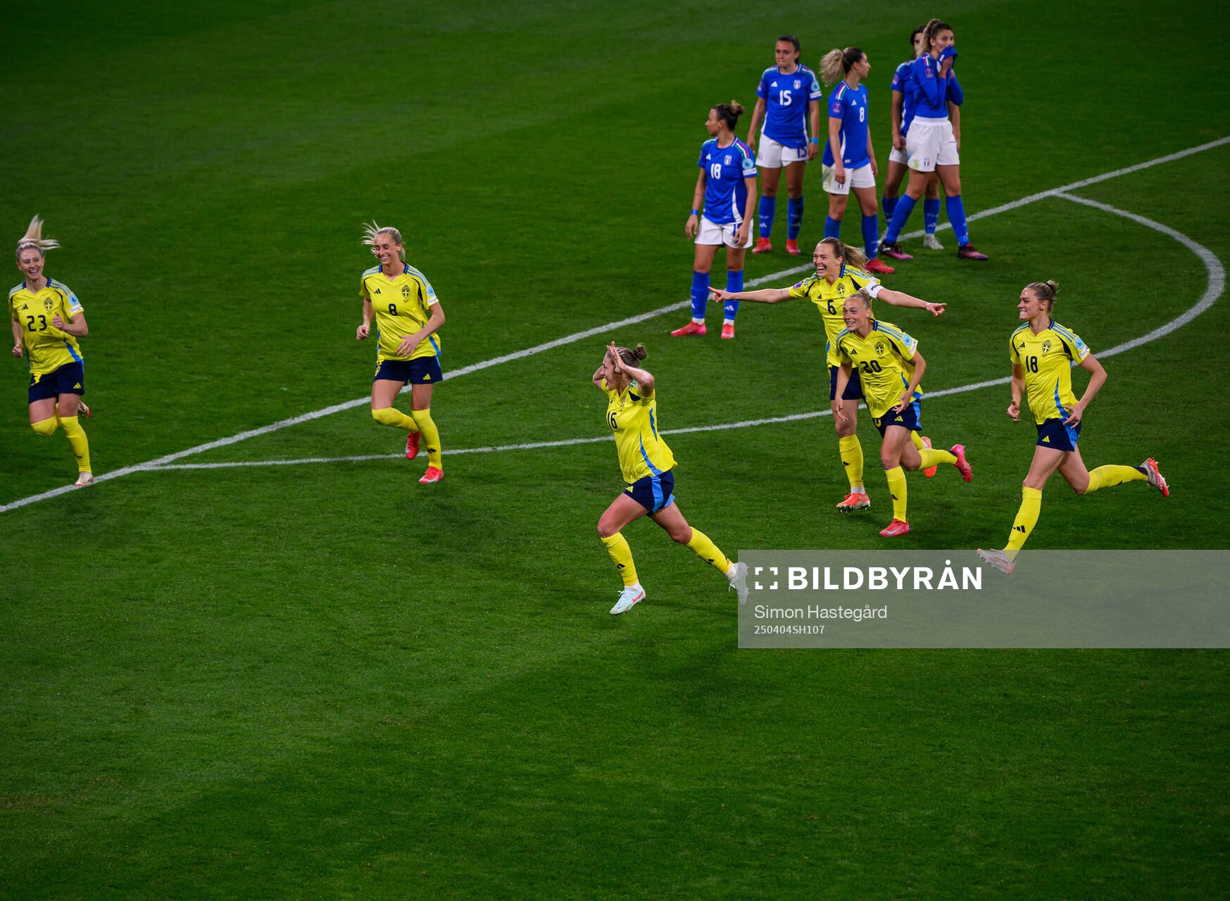 Filippa Angeldahl of Sweden celebrates the 2-1 goal during the UEFA Women's Nations League football match between Sweden and Italy on April 4, 2025 in Stockholm.