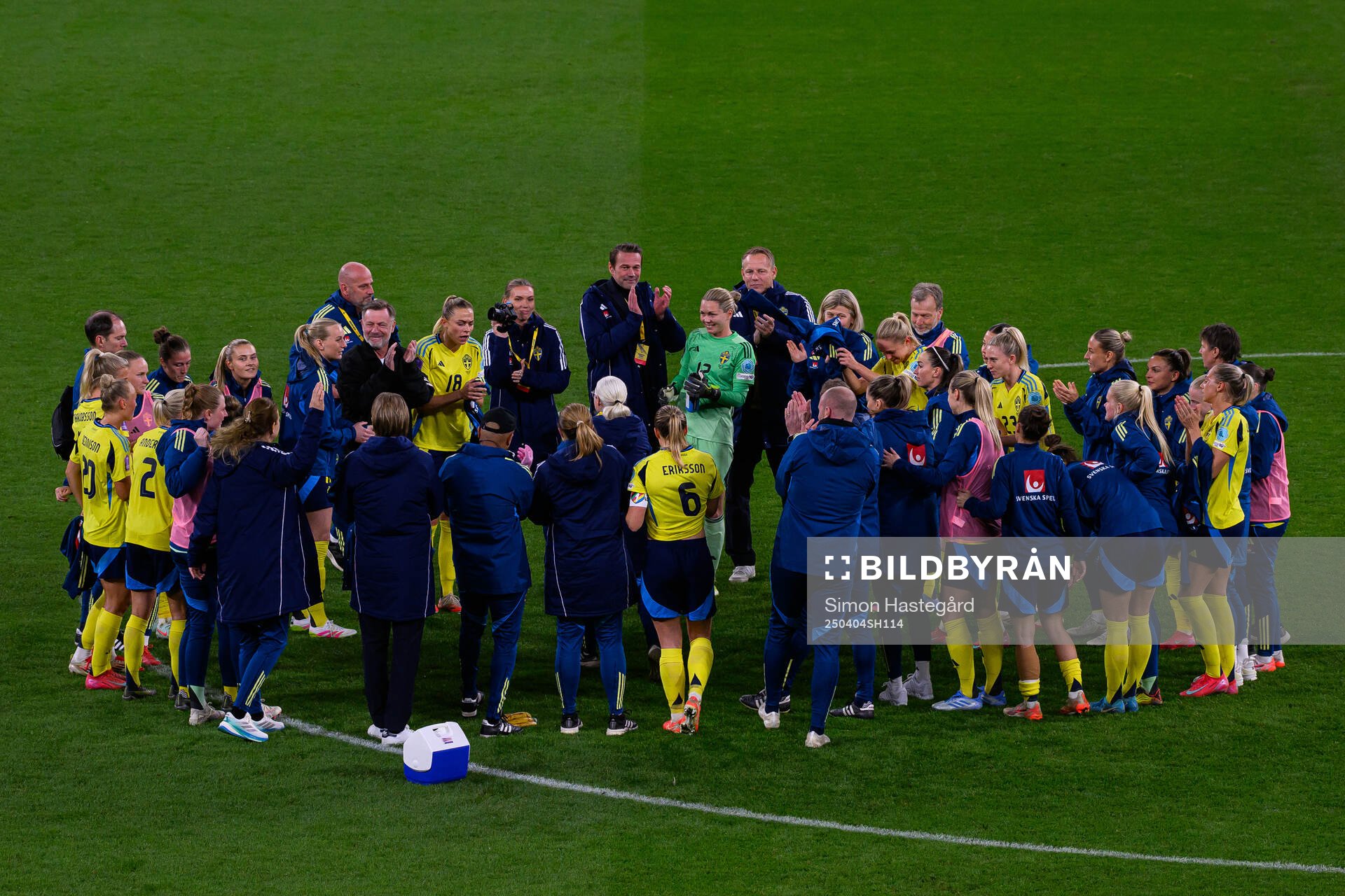 Players and staff of Sweden celebrate