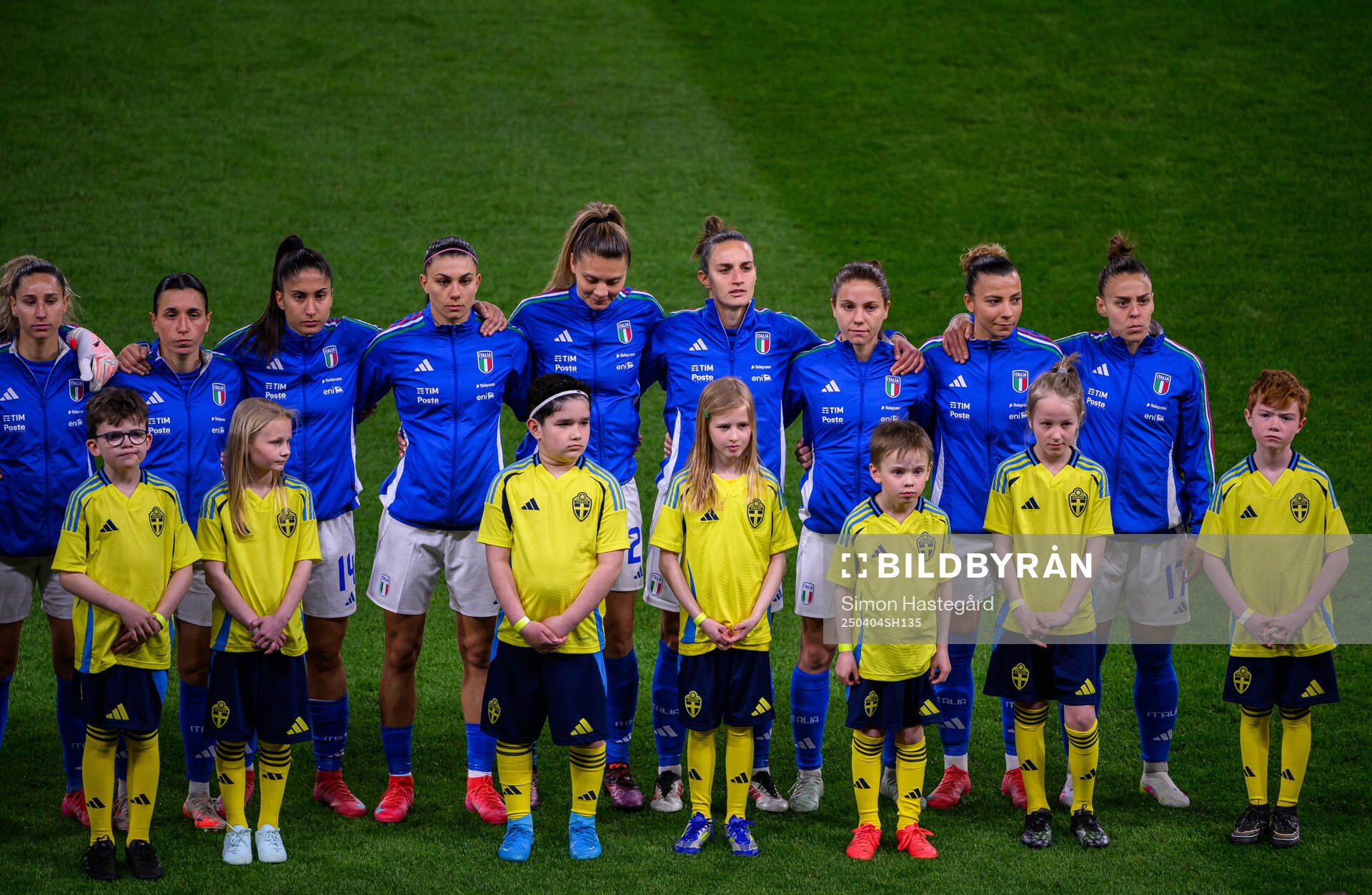 Players of Italy ahead of the UEFA Women's Nations League football match between Sweden and Italy on April 4, 2025 in Stockholm. 