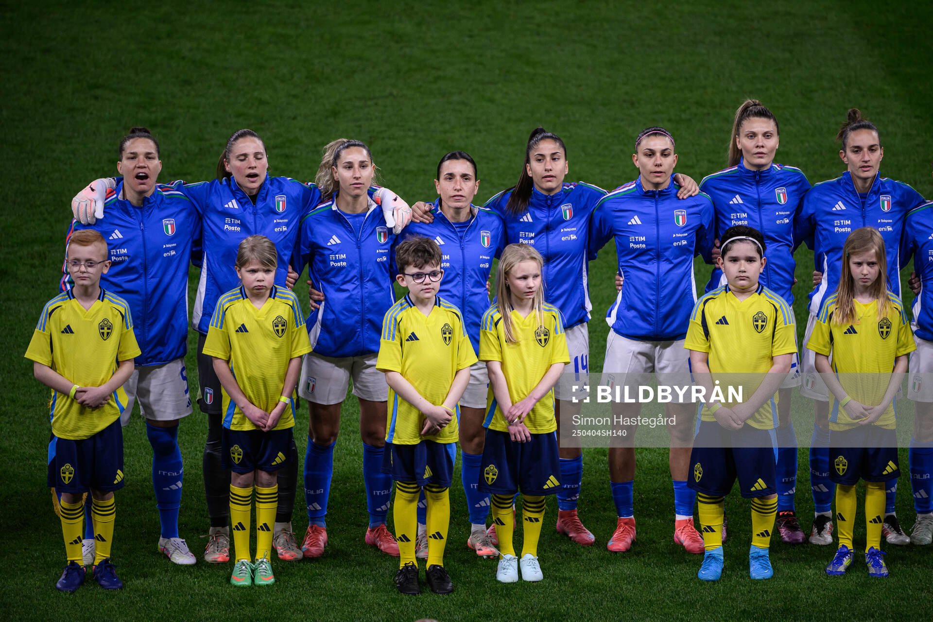 Players of Italy ahead of the UEFA Women's Nations League football match between Sweden and Italy on April 4, 2025 in Stockholm. 