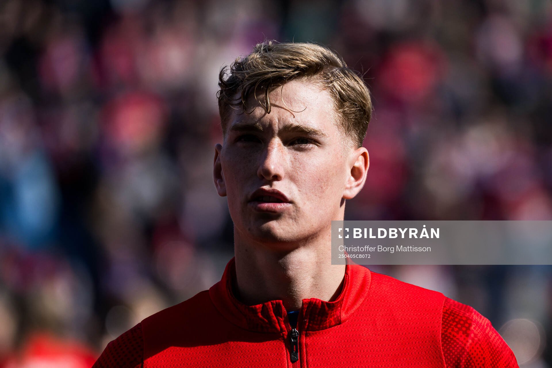 Helsingborgs Benjamin Örn under fotbollsmatchen i Superettan mellan Helsingborg och Sandvikens IF den 5 april 2025 i Helsingborg.