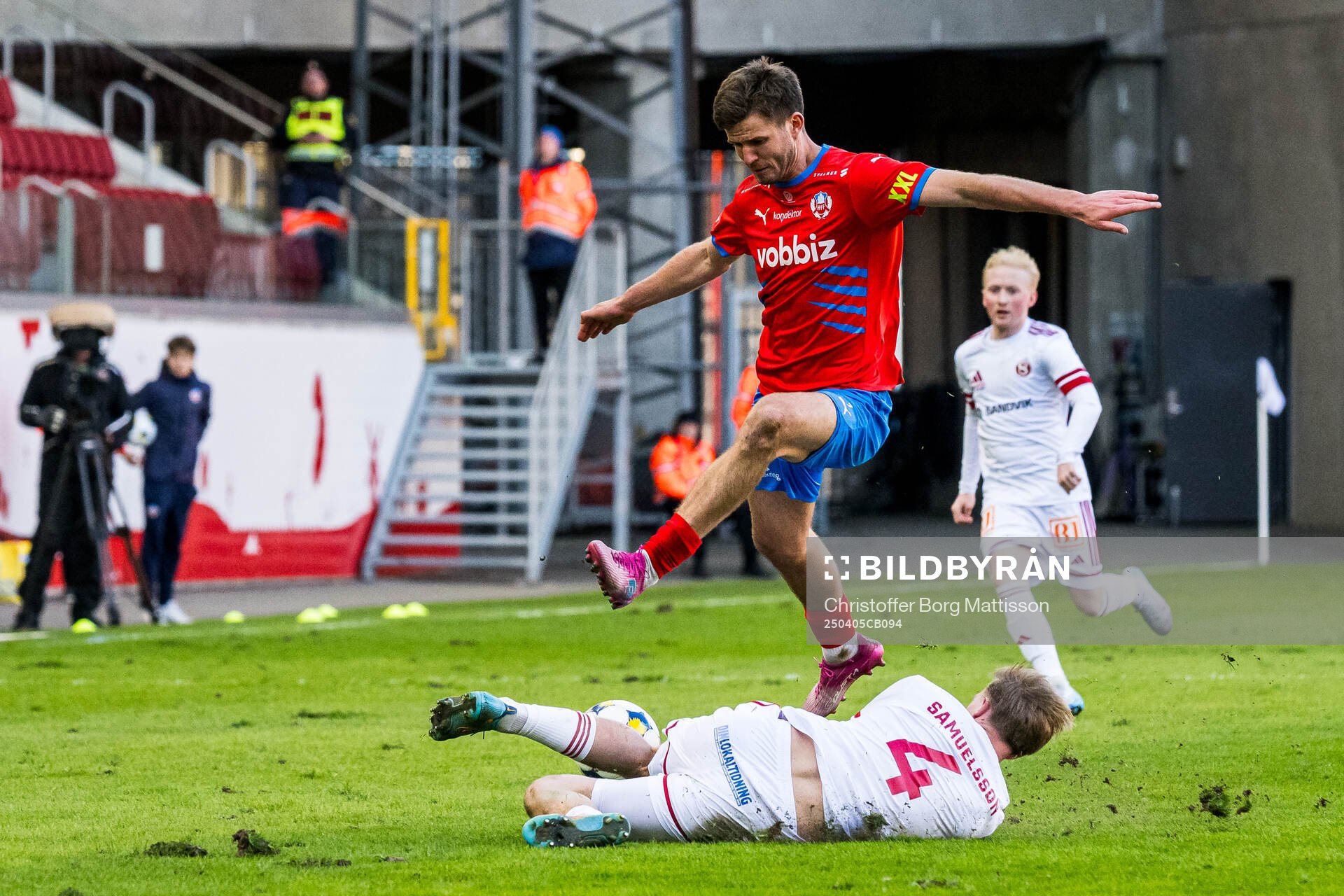 Helsingborgs Wilhelm Loeper under fotbollsmatchen i Superettan mellan Helsingborg och Sandvikens IF den 5 april 2025 i Helsingborg.