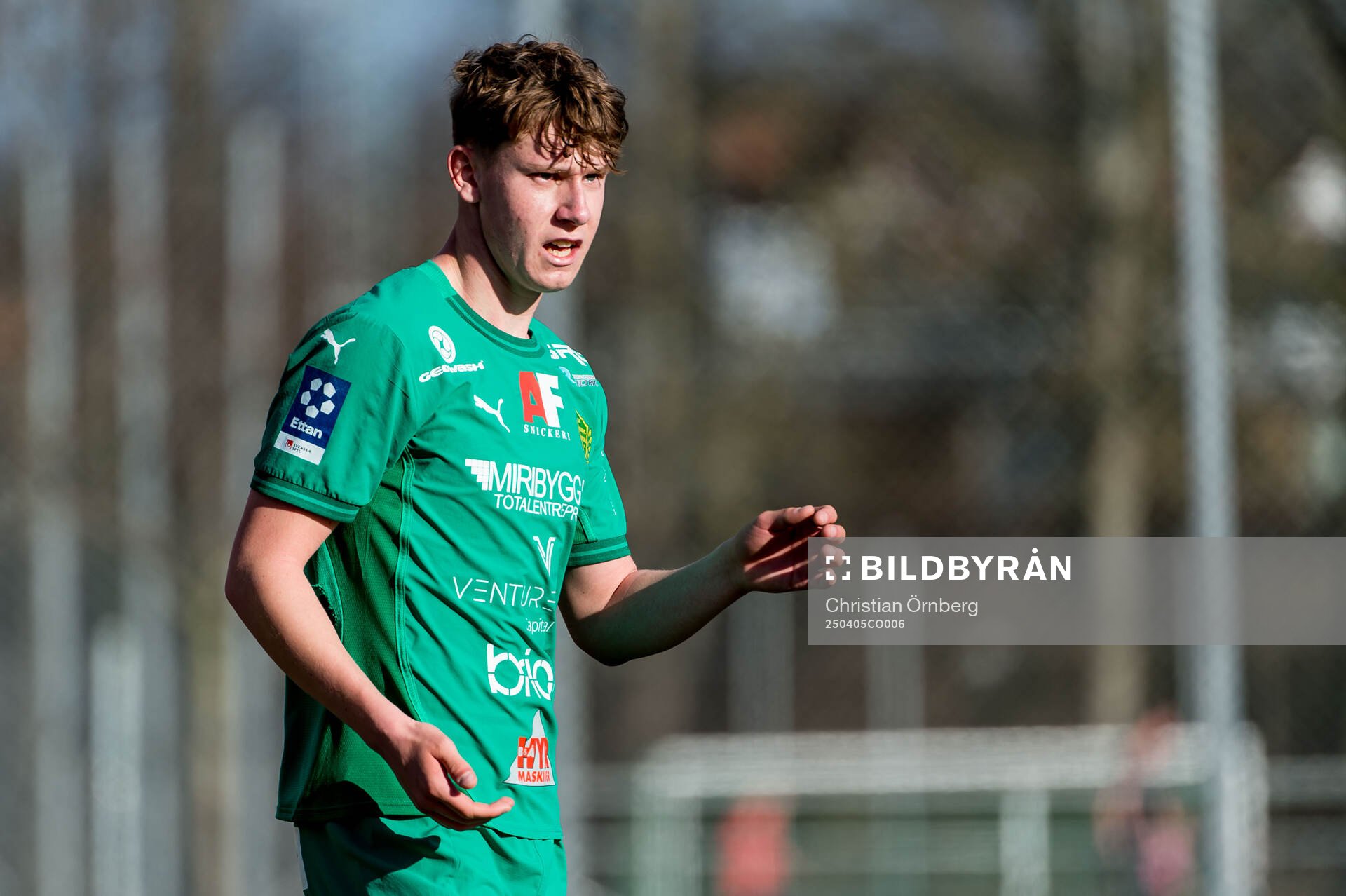 BK Olympics Viggo Jeppsson under fotbollsmatchen i Division 1 Södra mellan BK Olympic och IFK Skövde den 5 april 2025 i Malmö. 