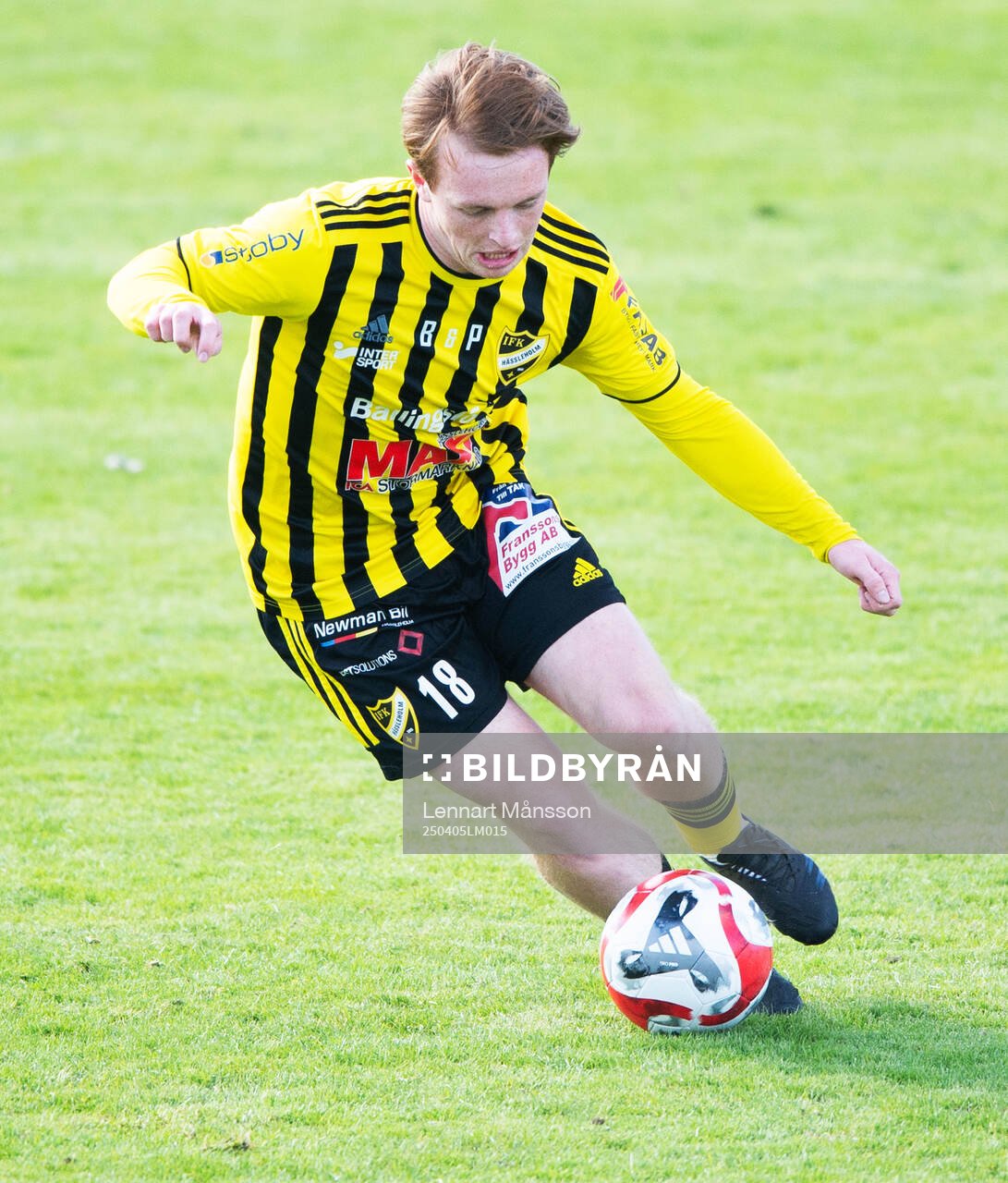 IFK Hässleholms Sam Hegdal i matchen i division 2 mellan IFK Hässleholm och FK Karlskrona i Hässleholm 5 april 2025.