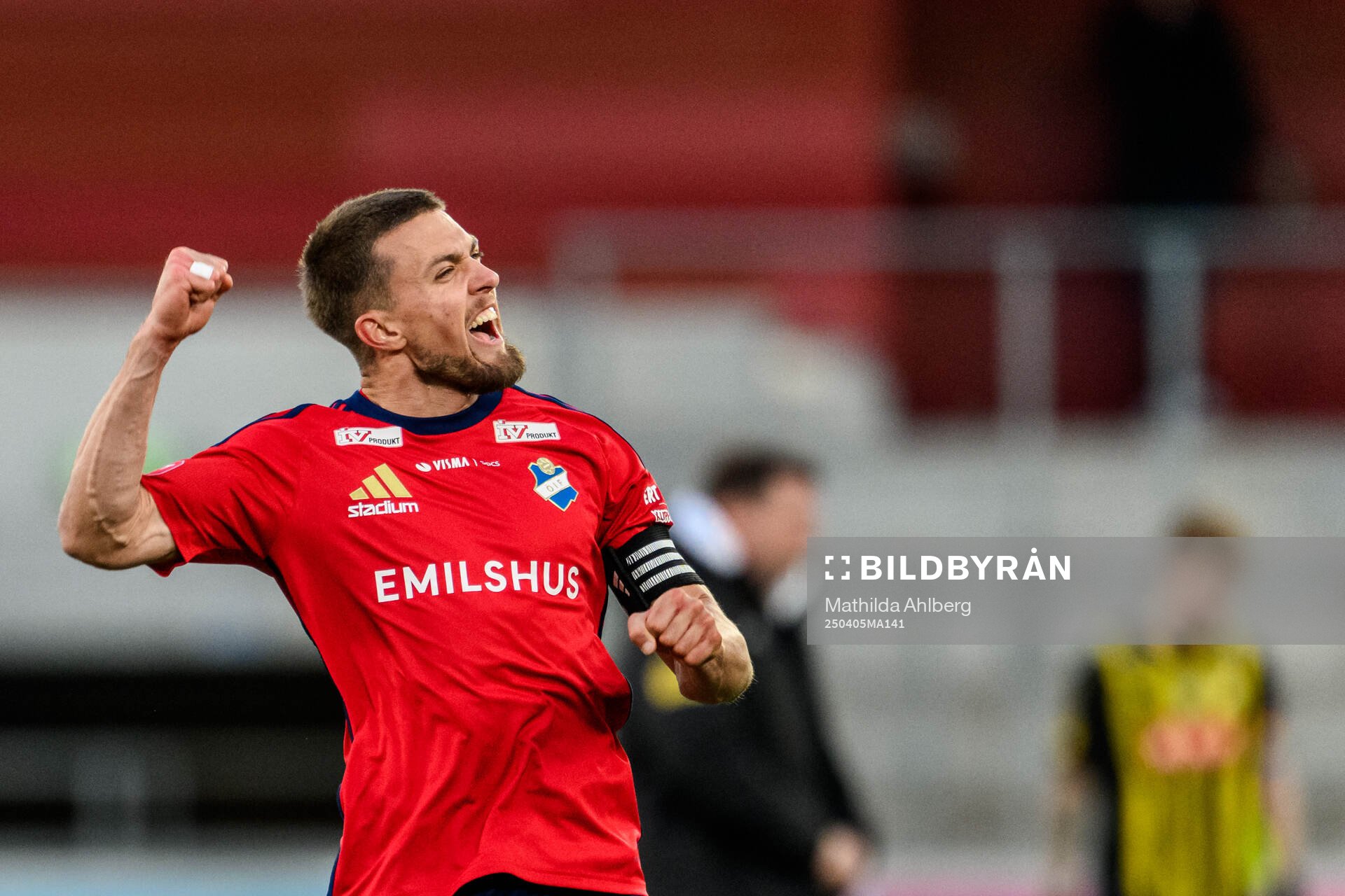 Östers Ivan Kricak jublar efter fotbollsmatchen i Allsvenskan mellan Öster och Häcken den 5 april 2025 i Växjö. 