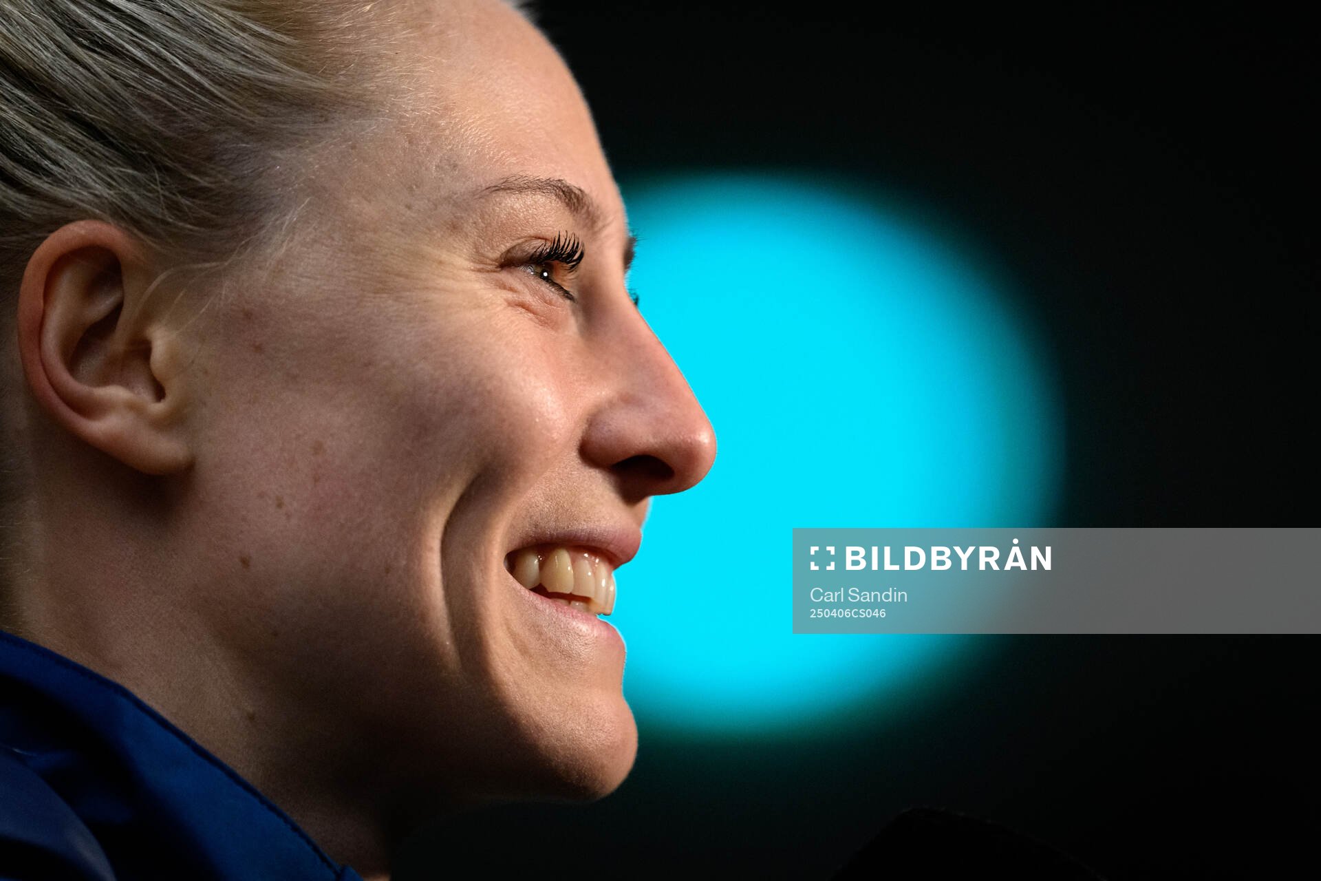 Rebecka Blomqvist in the mixed zone after a training session with the Swedish women's national football team on April 6, 2025 in Gothenburg.