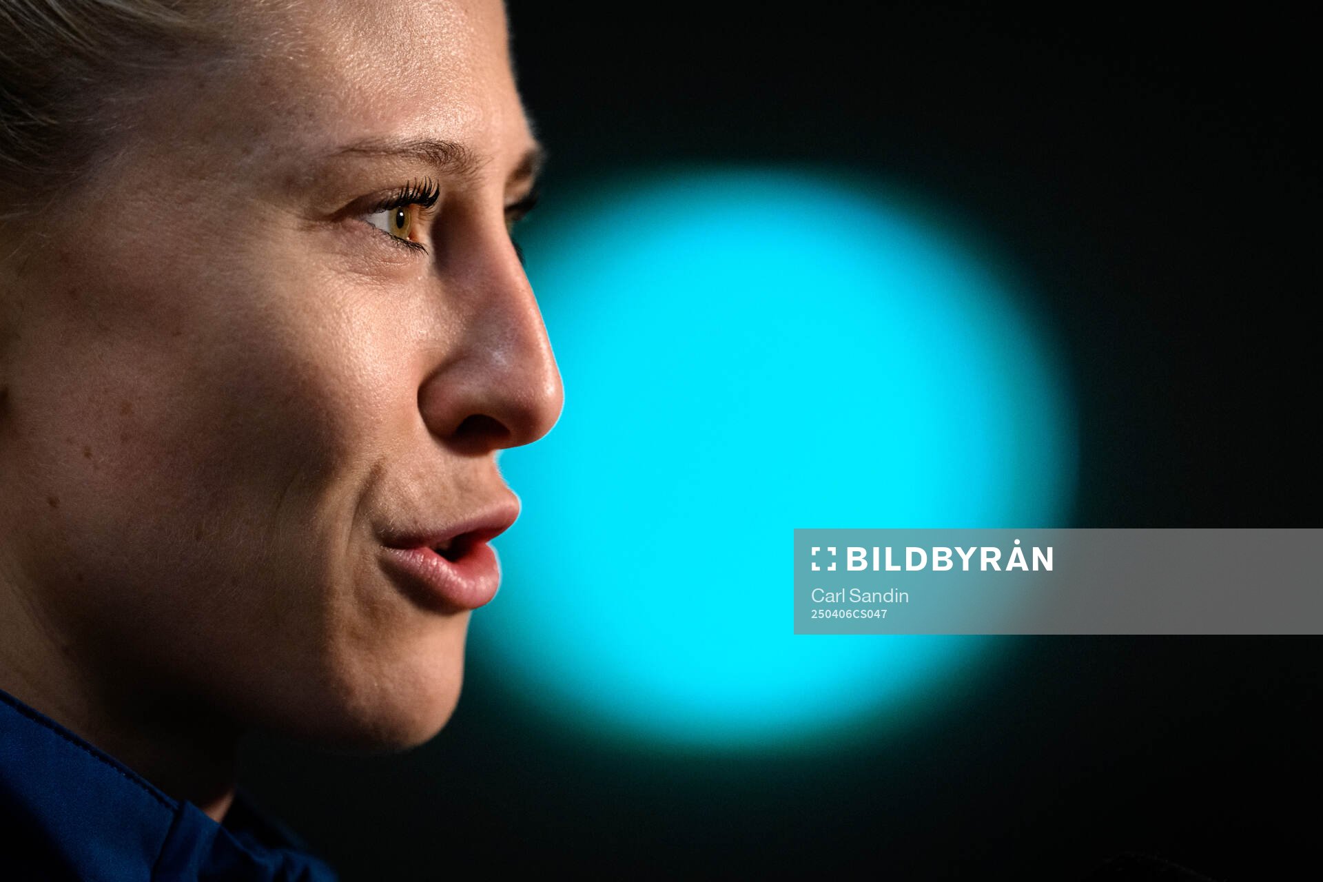 Rebecka Blomqvist in the mixed zone after a training session with the Swedish women's national football team on April 6, 2025 in Gothenburg.