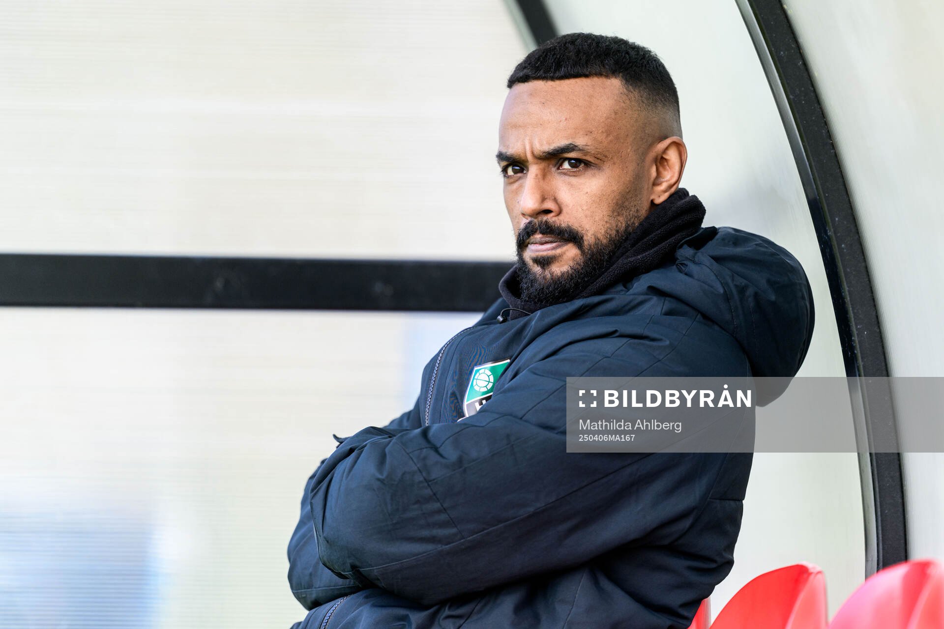 Högaborgs sportchef Tarik Barny inför fotbollsmatchen i Division 2 Södra Götaland mellan Högaborg och Torn den 6 april 2025 i Helsingborg.