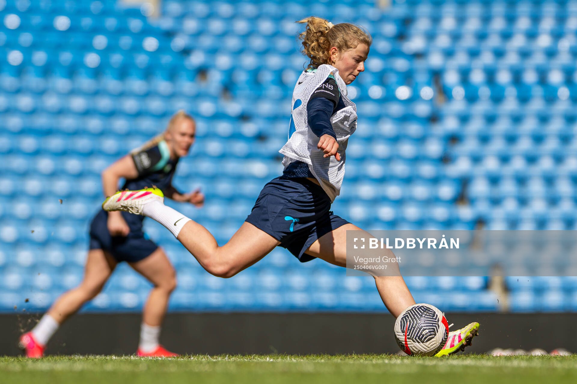 Justine Kielland of the Norwegian women's national football team during a training session on April 6, 2025 in Oslo. 