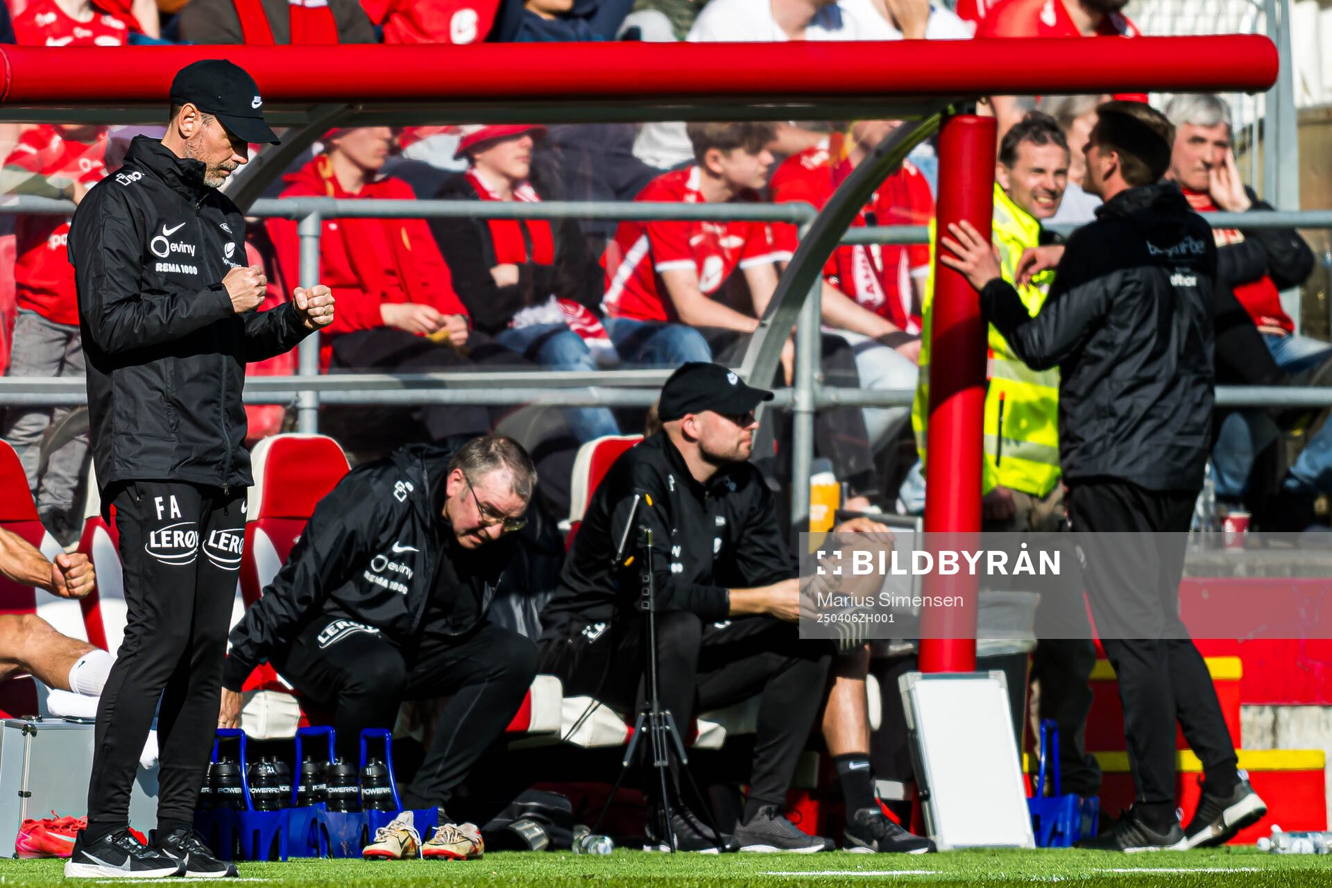 Freyr Alexandersson, head coach of Brann, celebrates at the