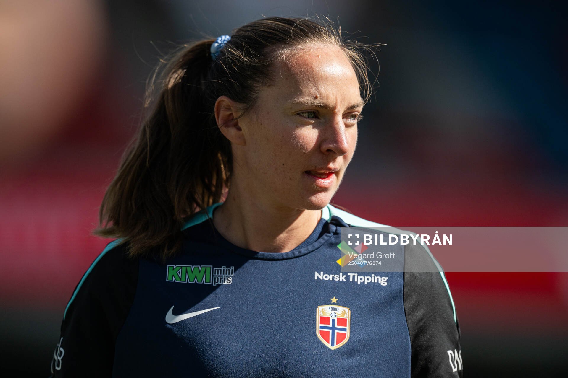 Marit Bratberg Lund of the Norwegian women's national football team during a training session on April 7, 2025 in Oslo. 