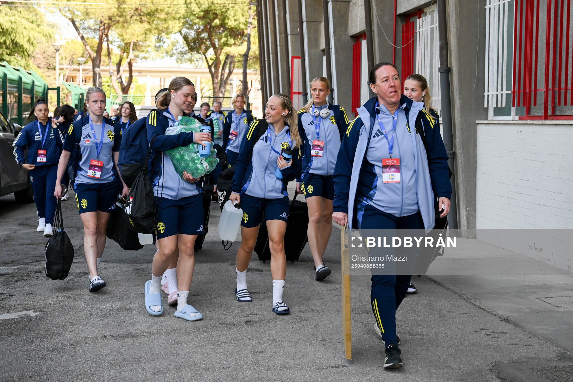 Players of Sweden arrive to the stadium