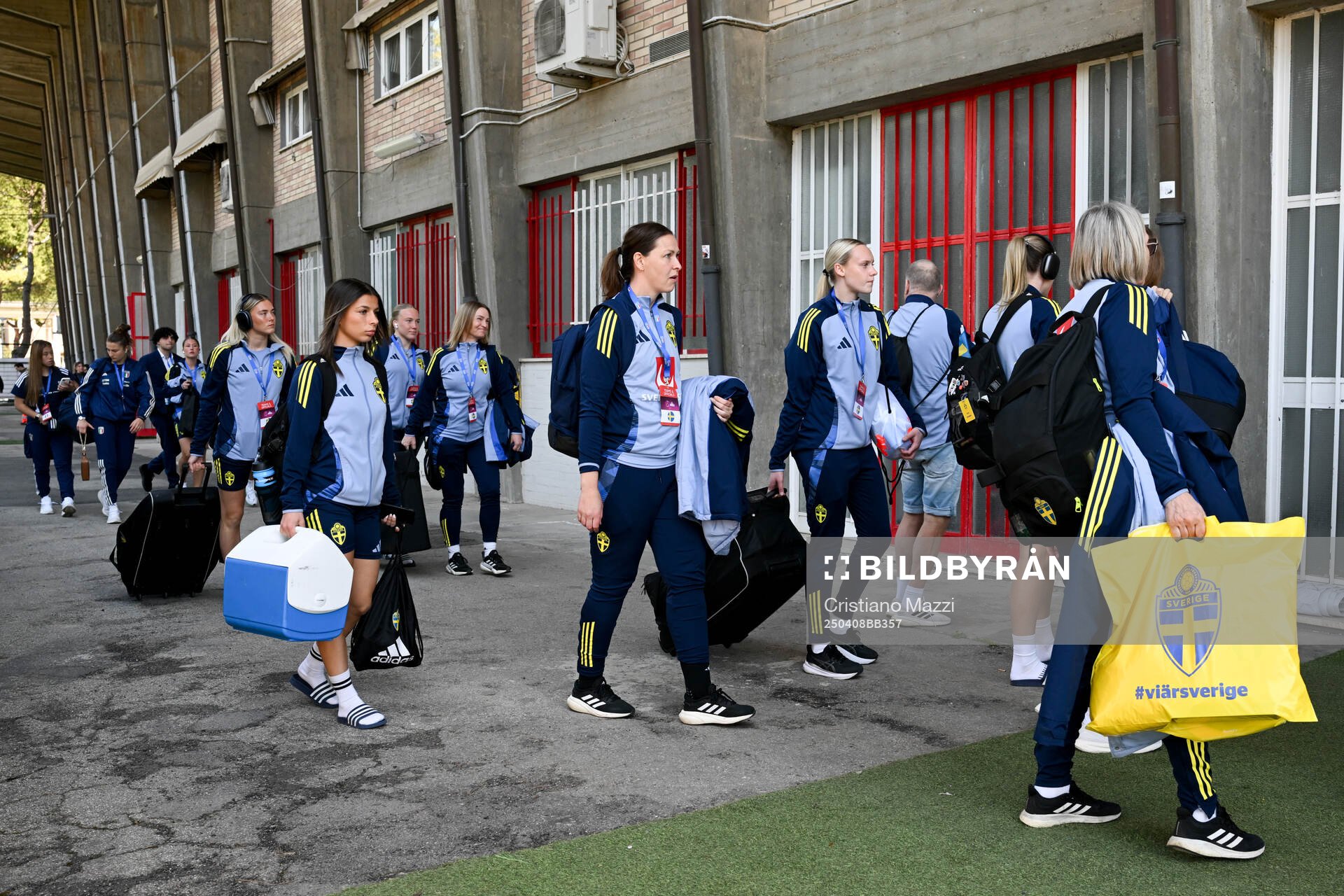 Players of Sweden arrive to the stadium