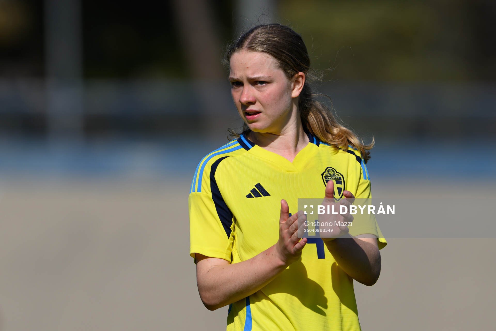 Hannah Sjödahl of Sweden during the UEFA Women's Under-19 Euro Qualifier football match between Italy and Sweden on April 8, 2025 in Forli.