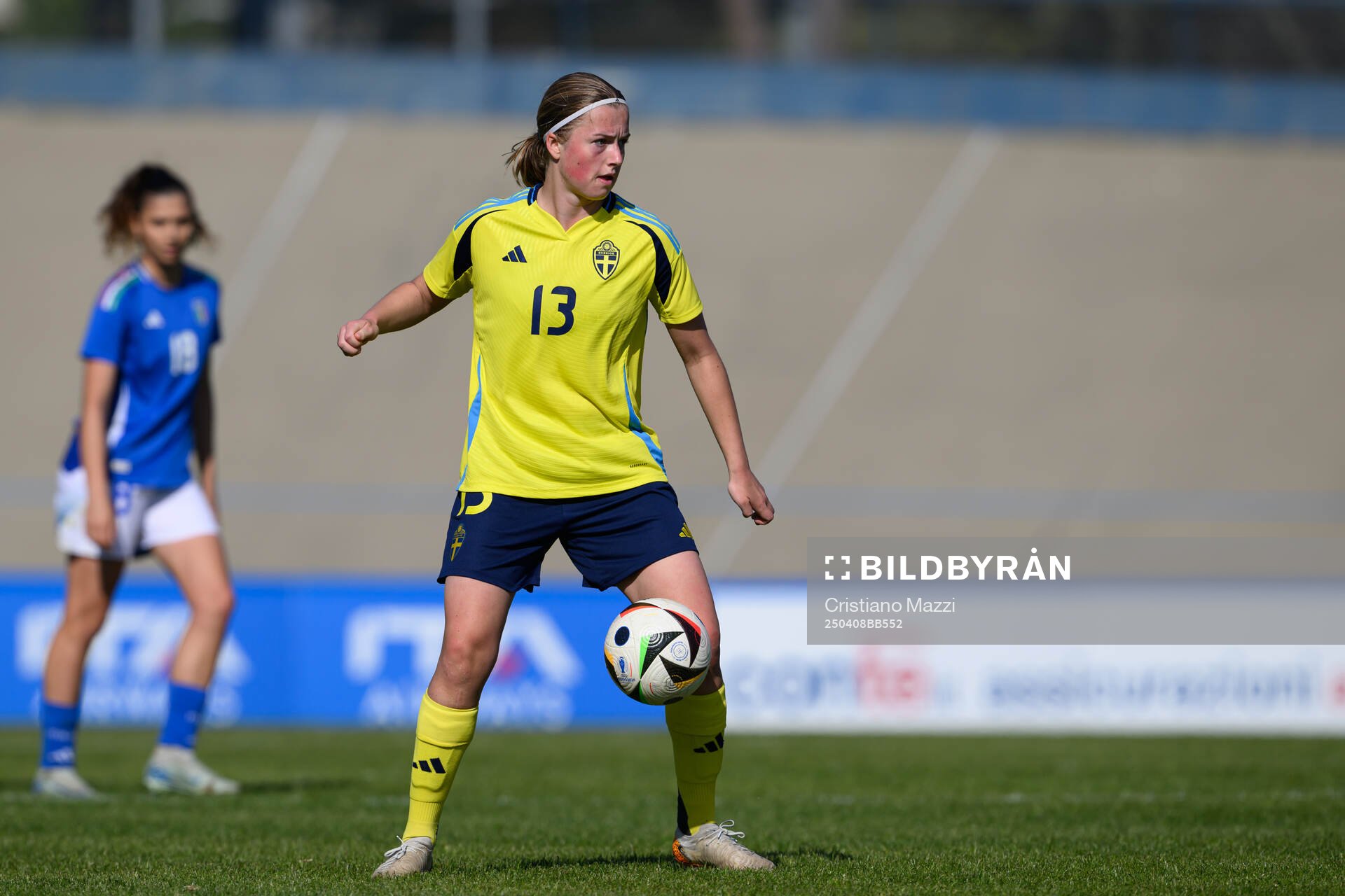 Emma Broddheimer of Sweden during the UEFA Women's Under-19 Euro Qualifier football match between Italy and Sweden on April 8, 2025 in Forli. 