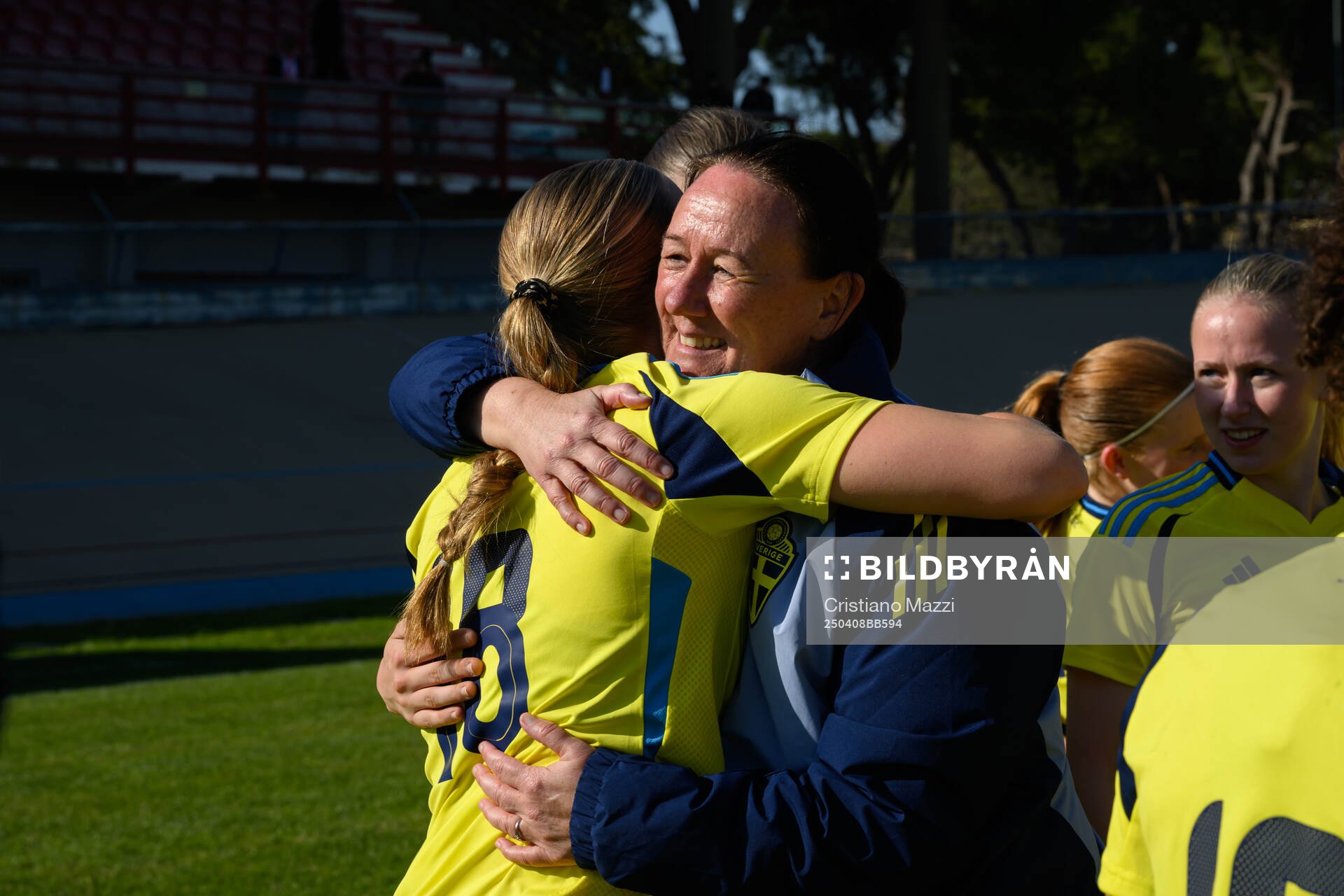 Annelie Norén, Head coach of Sweden celebrates after the UEFA Women's Under-19 Euro Qualifier football match between Italy and Sweden on April 8, 2025 in Forli.