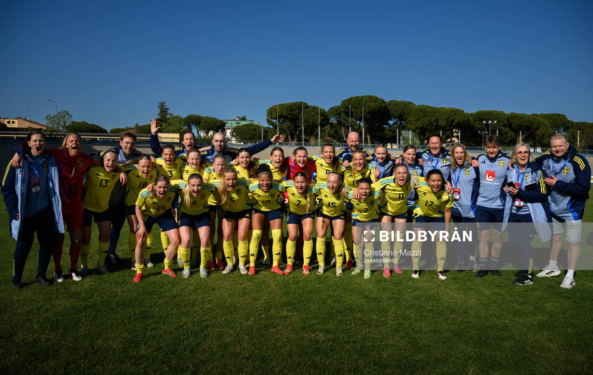 Players and staff of Sweden celebrate