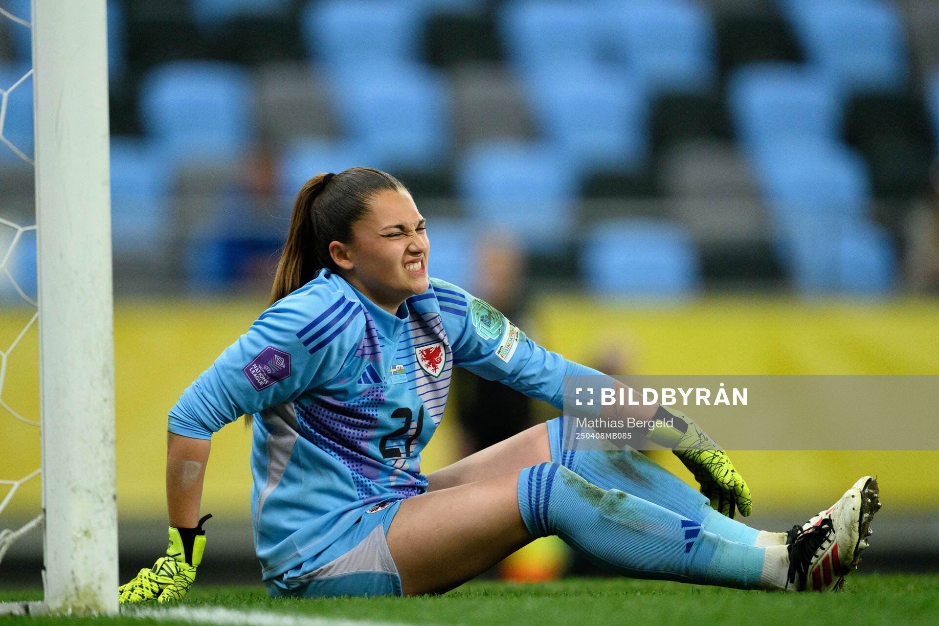 Goalkeeper Safia Middleton-Patel of Wales in pain