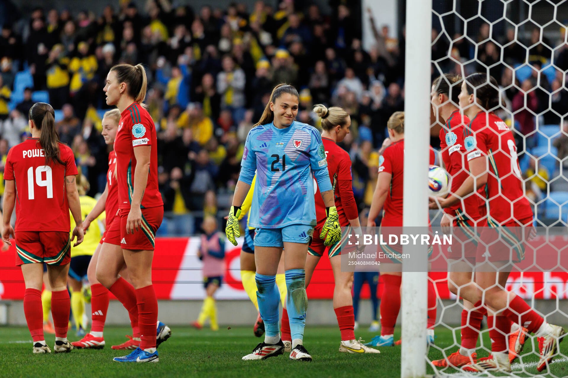 Goalkeeper Safia Middleton-Patel of Wales looks dejected