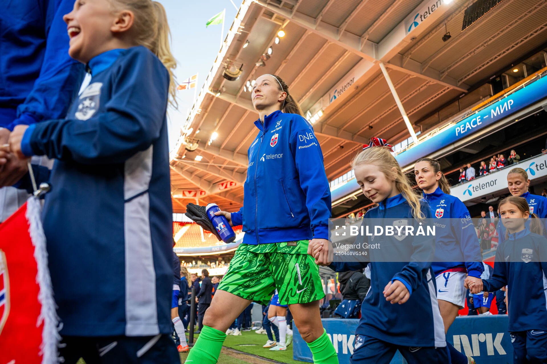 Goalkeeper Cecilie Fiskerstrand of Norway enters the pitch