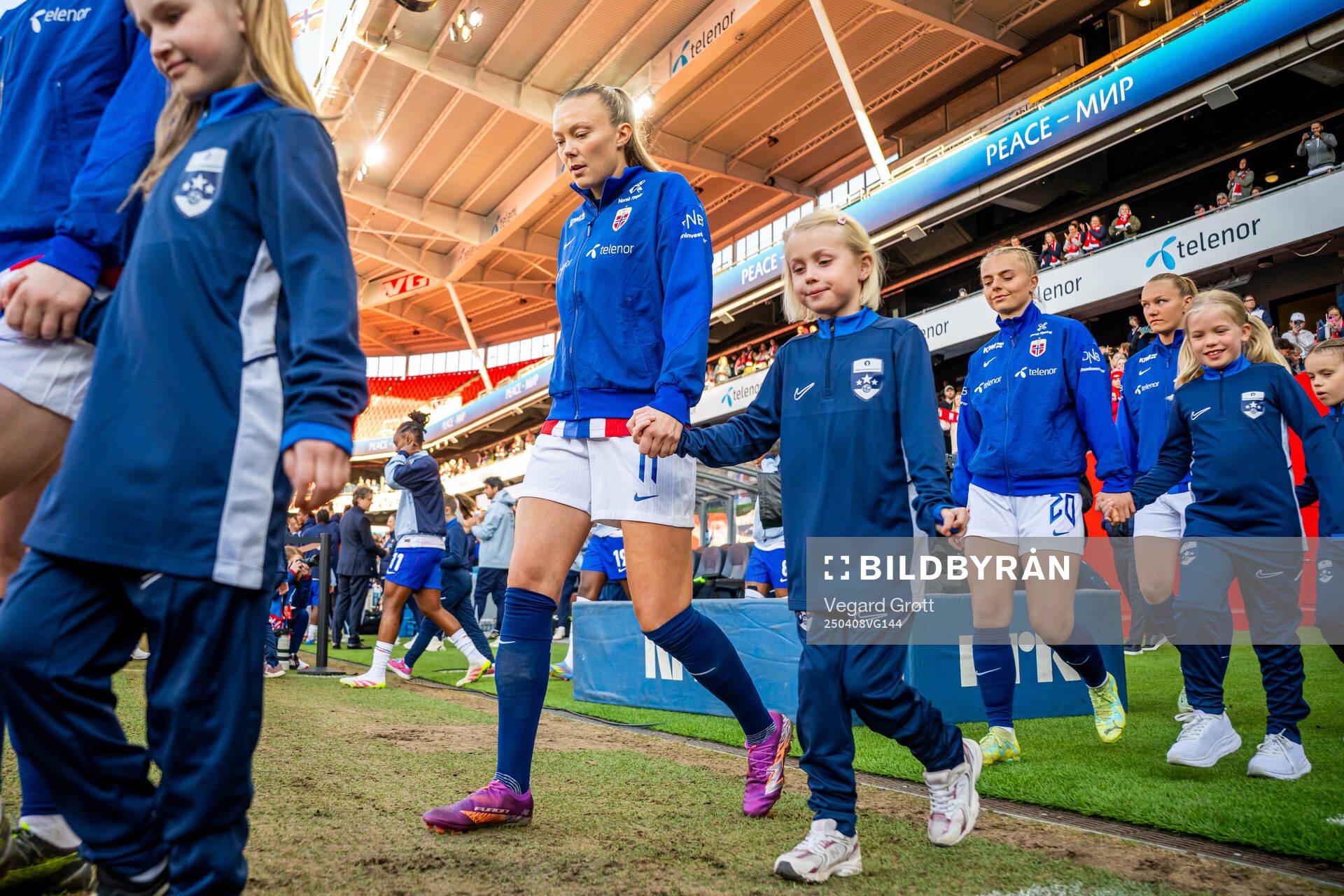 Synne Sofie Kinden Jensen of Norway enters the pitch